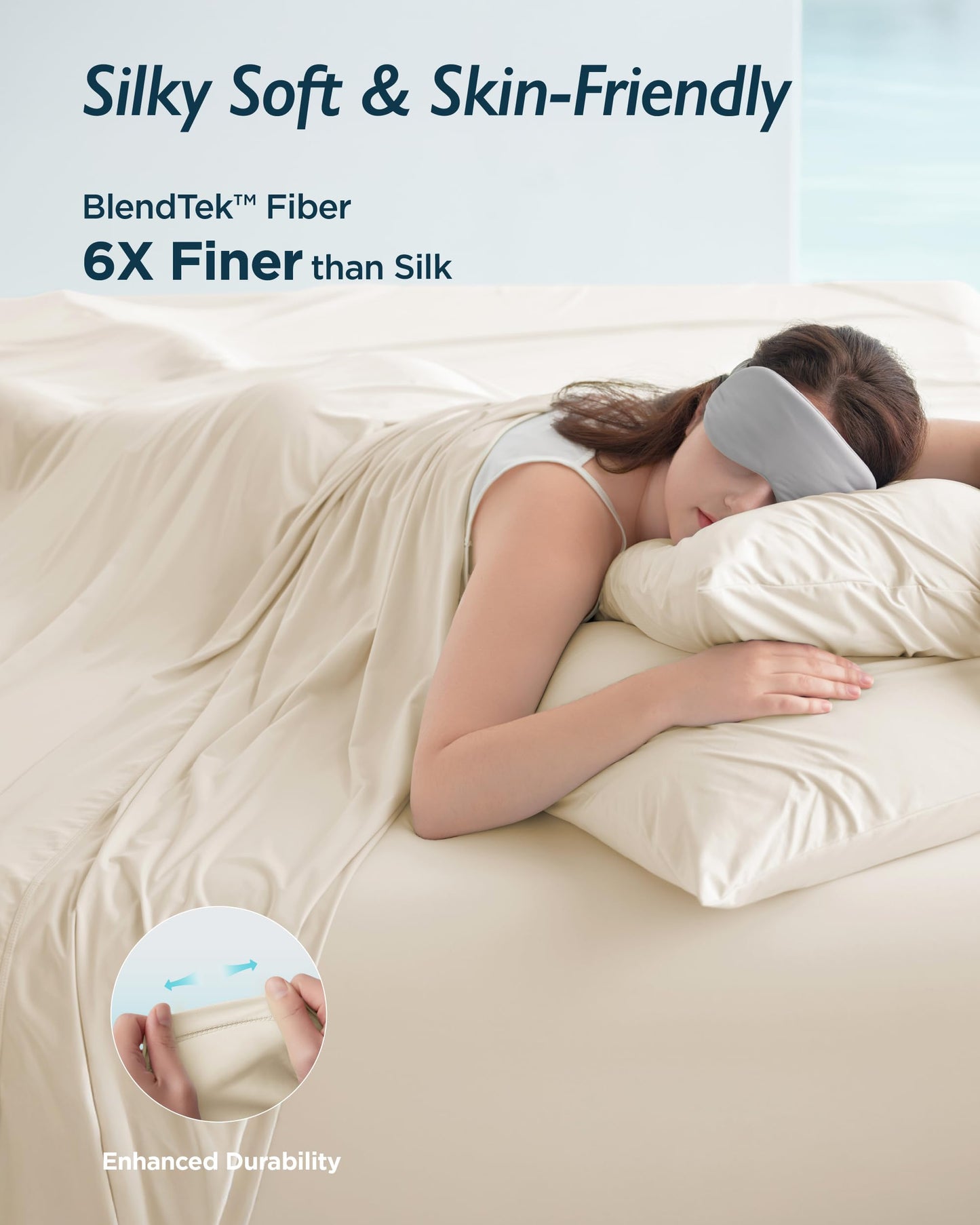 Breescape Cooling Sheet Set King Size - BlendTek™ Dry & Cool Technology for Hot Sleepers and Night Sweats, Q-Max>0.46 Tech, Deep Pocket Up to 18", 360° Elastic Band, Ivory