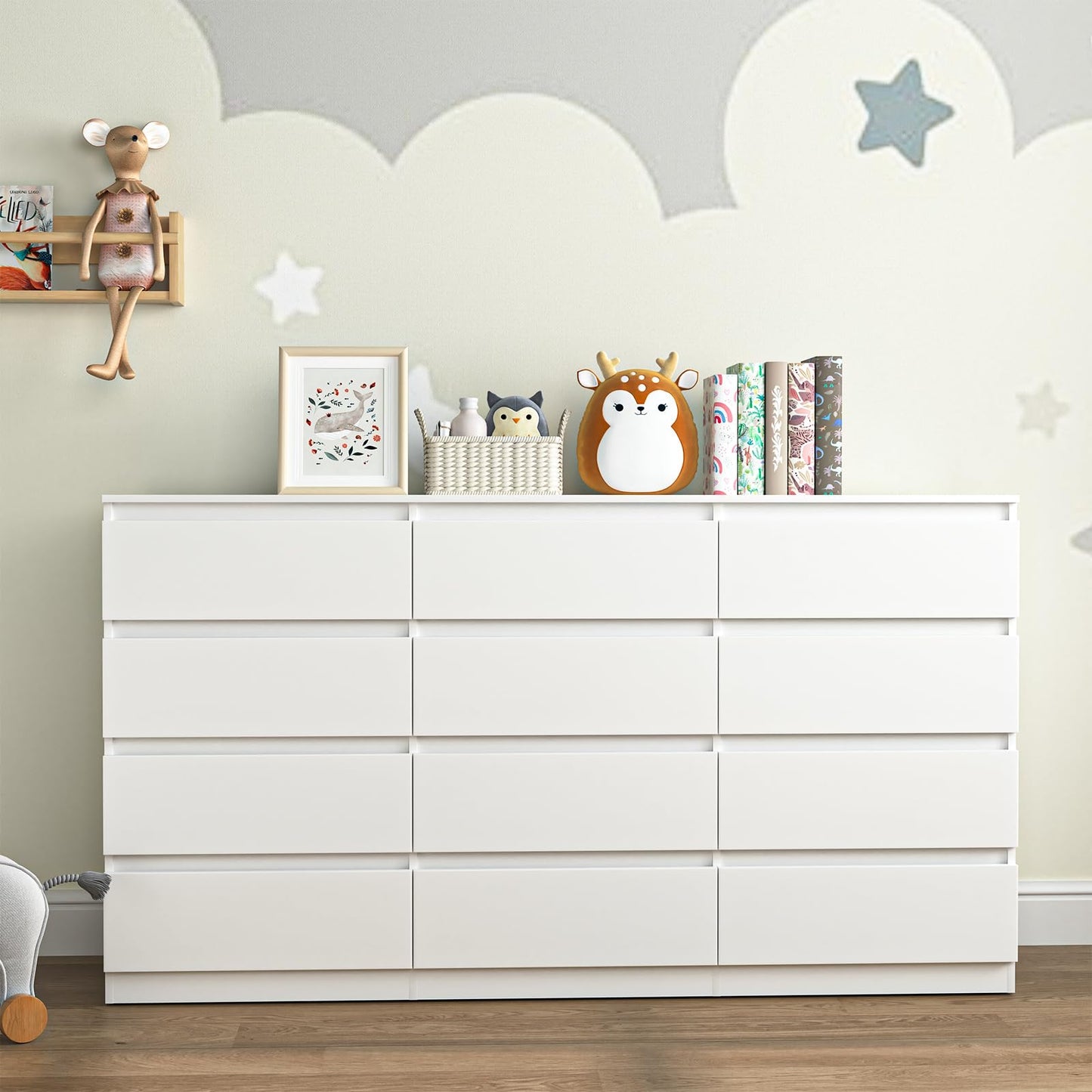CIPACHO White Dresser for Bedroom,Modern Long 12 Drawer Dresser with Deep Drawer,Wood Storage Chest of Drawer, Bedroom Storage Organizer,TV Stand for Living Room