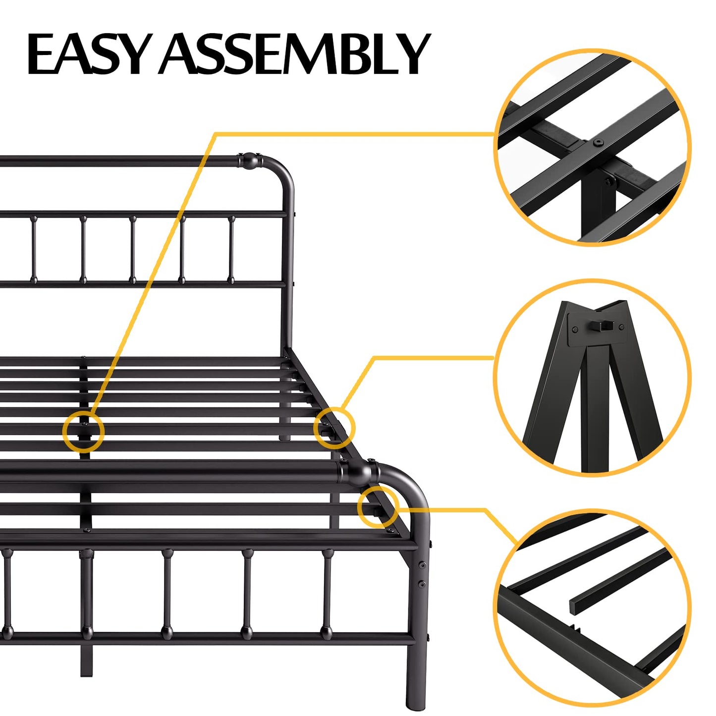 BOSRII Queen Size Bed Frame with Headboard and Footboard, 18 Inches High, 3500 Pounds Heavy Duty Metal Slats Support for Mattress, No Box Spring Needed, Noise-Free, Black