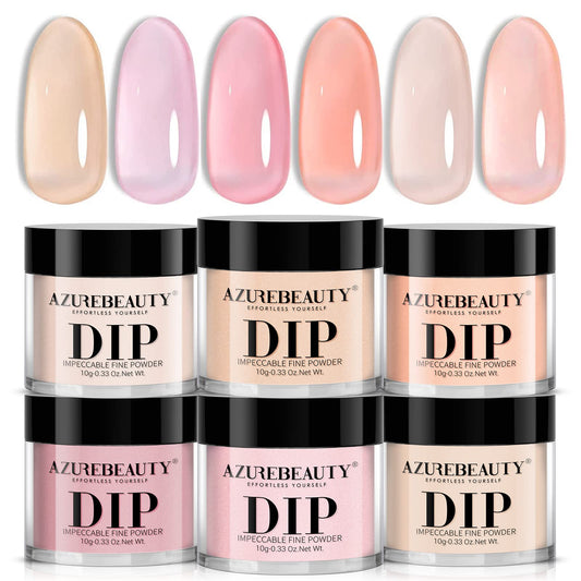 AZUREBEAUTY Dip Powder Set 6 Pcs Translucent Nude Pink Sheer Color, Natural Clear Dipping Powder Milky Jelly Effect French Nail Art Starter Manicure Salon DIY at Home