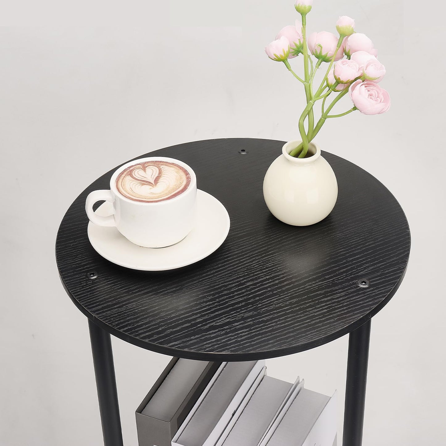 BITYODD Round Side Table Set of 2, 2-Tier End Table, Small Round Nightstands with Storage Shelf, Modern Accent/Coffee/Bedside Table for Living Room, Bedroom-Black