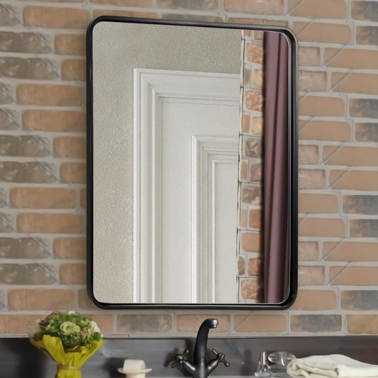 ANDY STAR Mirror for Bathroom 24X36 Inch, Matte Black Mirror, Modern Black Vanity Mirror, Rounded Rectangle Mirror Metal Framed Mirror Wall-Mounted Mirrors Hang Vertically/Horizontally