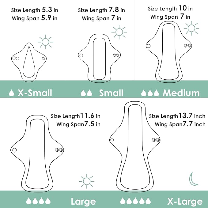 wegreeco 6 Pcs Reusable Menstrual Pads, Ultra Absorbent Cloth Pads for Heavy Flow, Sanitary for Teens, Women, Nonslip, Grey Inner, Black Outer, Medium