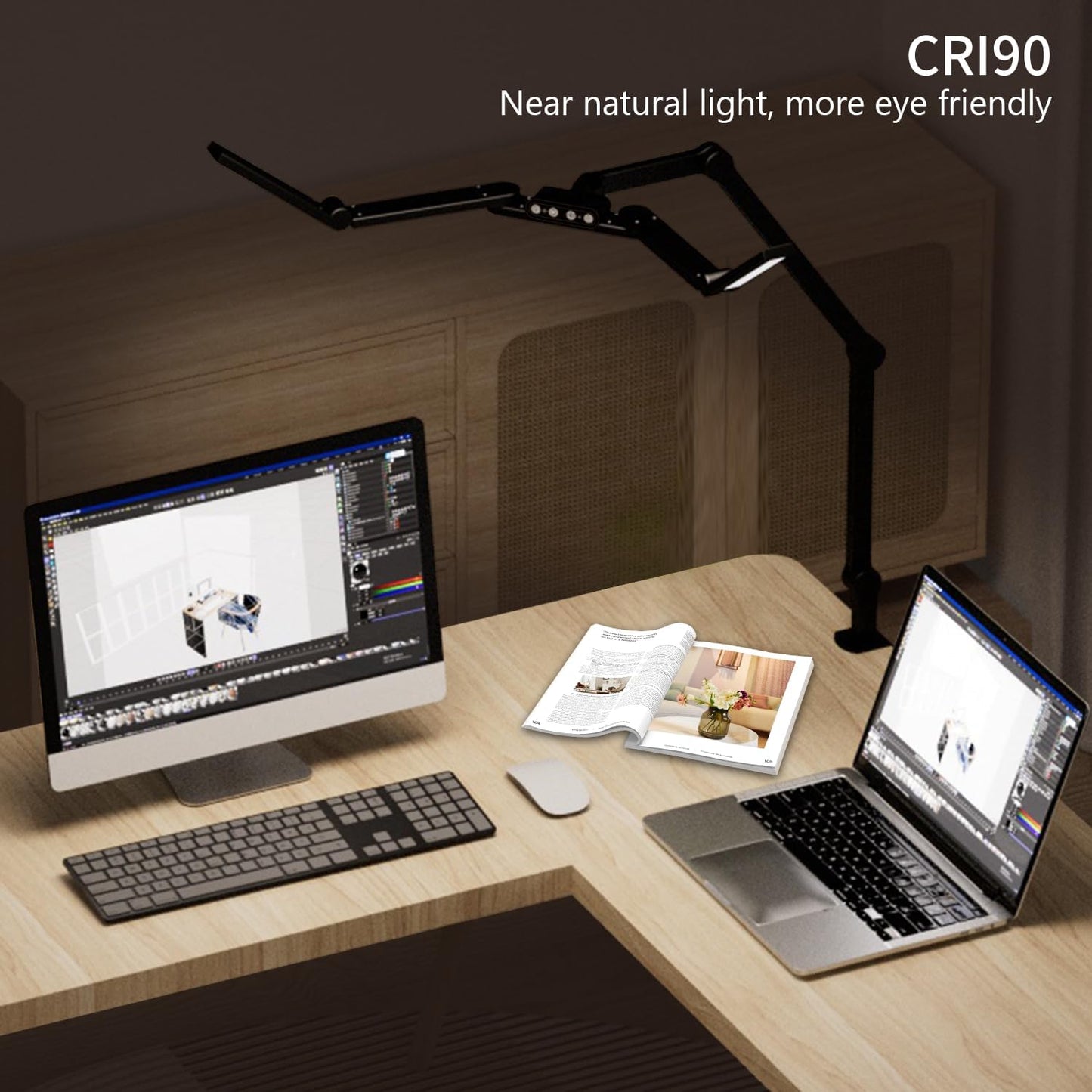 EPABINA Architect Desk Lamp with 5 Light Bars for Home Office, 32.5Inch Long Led Desk Light with Clamp, 24W Tall Foldable Computer Lamp with Swing Arm, Bright Table Light for Desktop Working Drafting