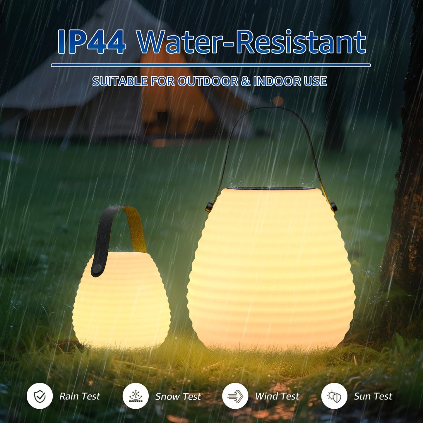 uuffoo 2 Pieces LED Rechargeable Solar Table Lamp Lantern LED Outdoor Cordless IP44 RGB and Warm White Dimmable for Patio Camping Restaurant Terrace