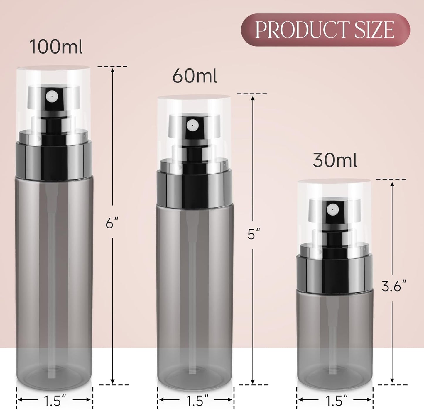 3Pack Small Spray Bottles, 3.4oz Black Plastic Fine Mist Mini Mister Bottles for Hair, Cleaning, Salons, Planting, Skin Care