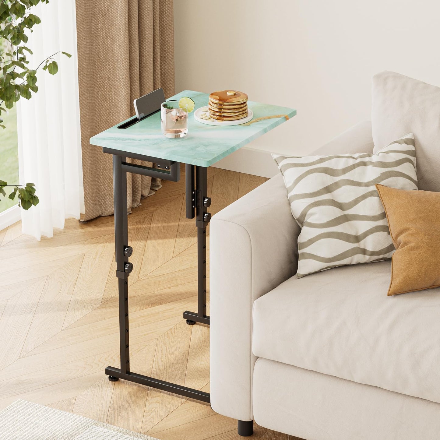 Fleecy day Folding TV Tray Table,Adjustable TV Dinner Table with Sturdy MDF Top,Eating Trays for Living Room with No Assembly Required (Sea Blue)