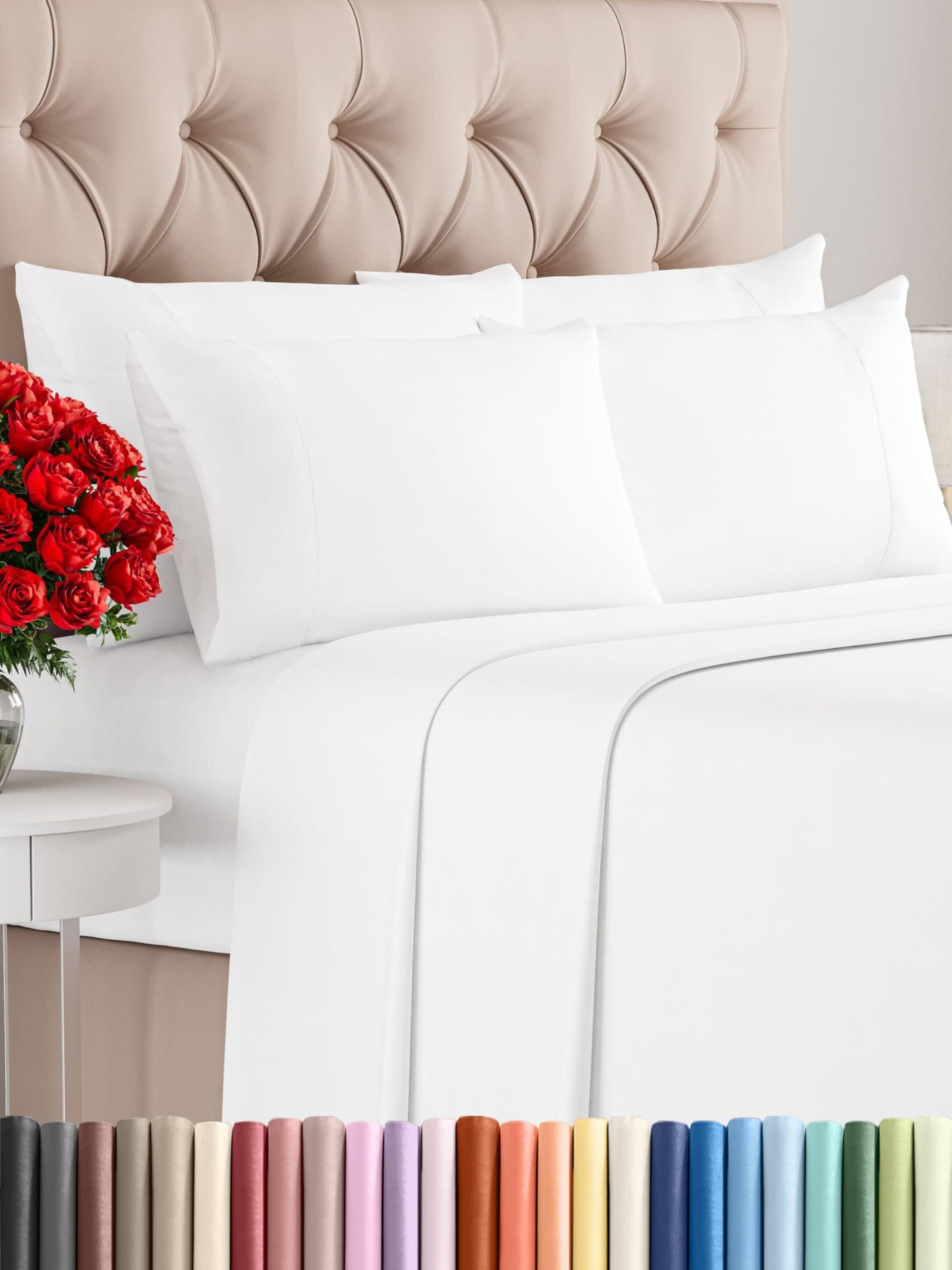 King 6 Piece Sheet Set - Cooling Sheets for Hot Sleepers - Hotel Luxury Bedding Set with 8-16 Inch Deep Pockets - 1 Flat & 1 Fitted and 4 Pillowcases - Ultra Soft, Easy Care and Wrinkle Free - White