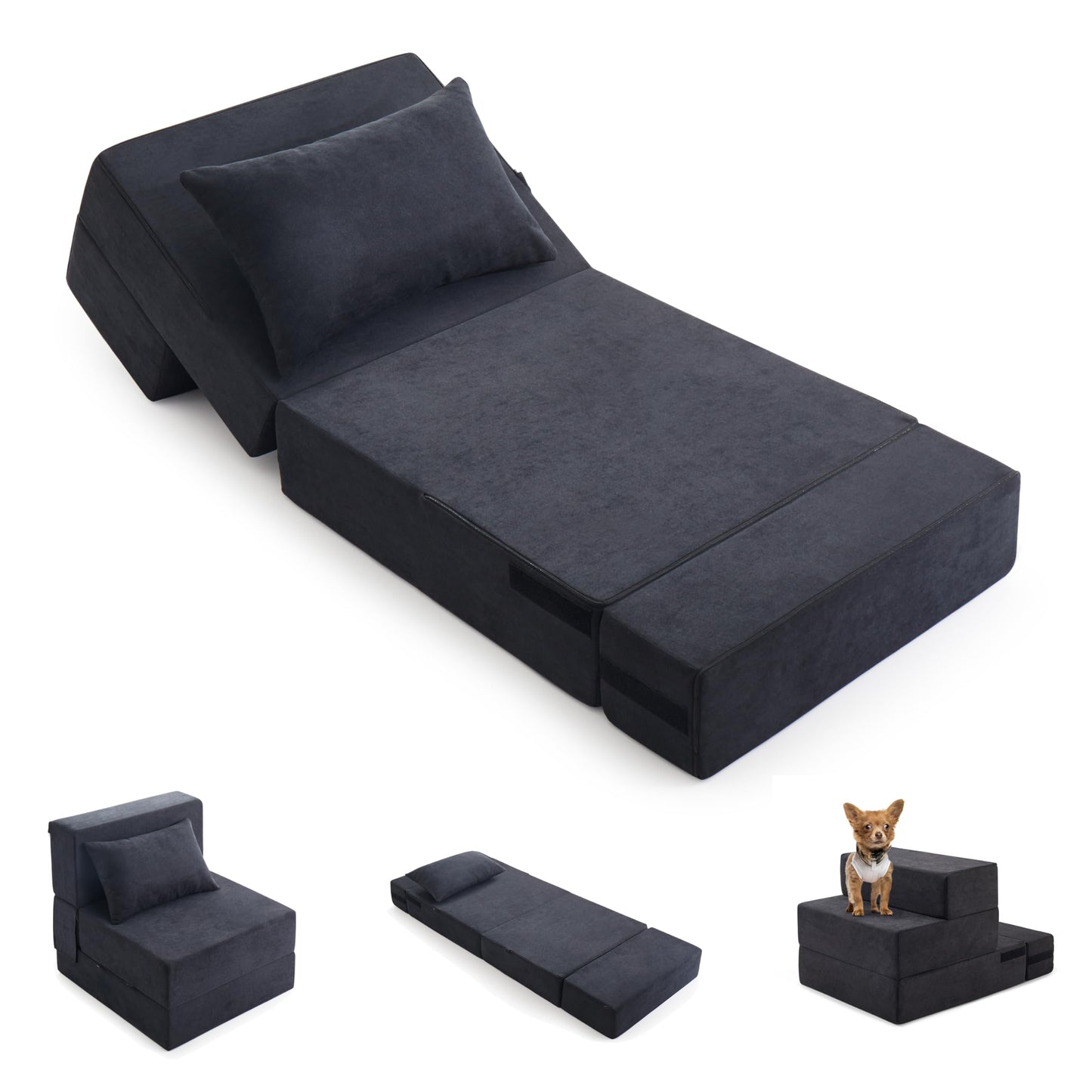 Jamdok 6 in 1 Convertible Folding Sofa Bed with Pillow,8 inches Thick High Density Foam Foldable Mattress,Single Sleeper Chair for Living Room/Dorm/Guest Use/Home Office/Apartment