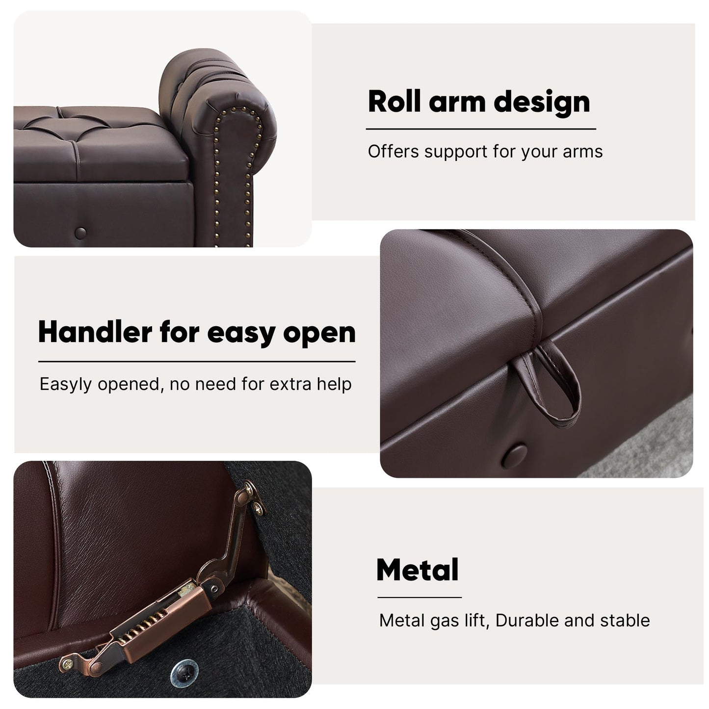 HOMYKA Storage Bench for Bedroom, 67" End of Bed Bench, Faux Leather King Size Bench with Rolled Arms, Tufted Button Ottoman Benches, Upholstered Bench for Bedroom, Living Room, Entryway, Dark Brown