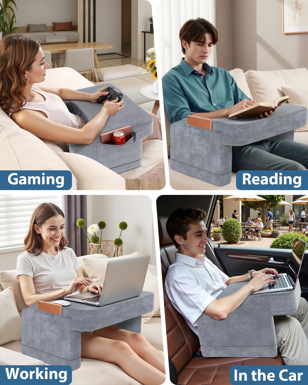 Gobelief Reading Pillow Adjustable, Gaming Pillow for Laptop, Lap Desk Pillow with Pockets for Reading Gaming Working Playing Crocheting in Bed Floor Sofa Car