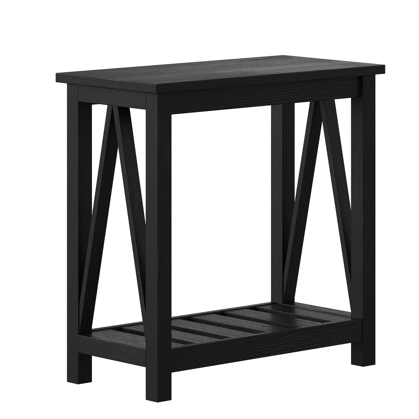 ChooChoo Farmhouse End Table, Narrow Side Table, Slim End Table with Storage Shelf for Small Spaces, Rustic Nightstand, for Living Room, Bedroom Black