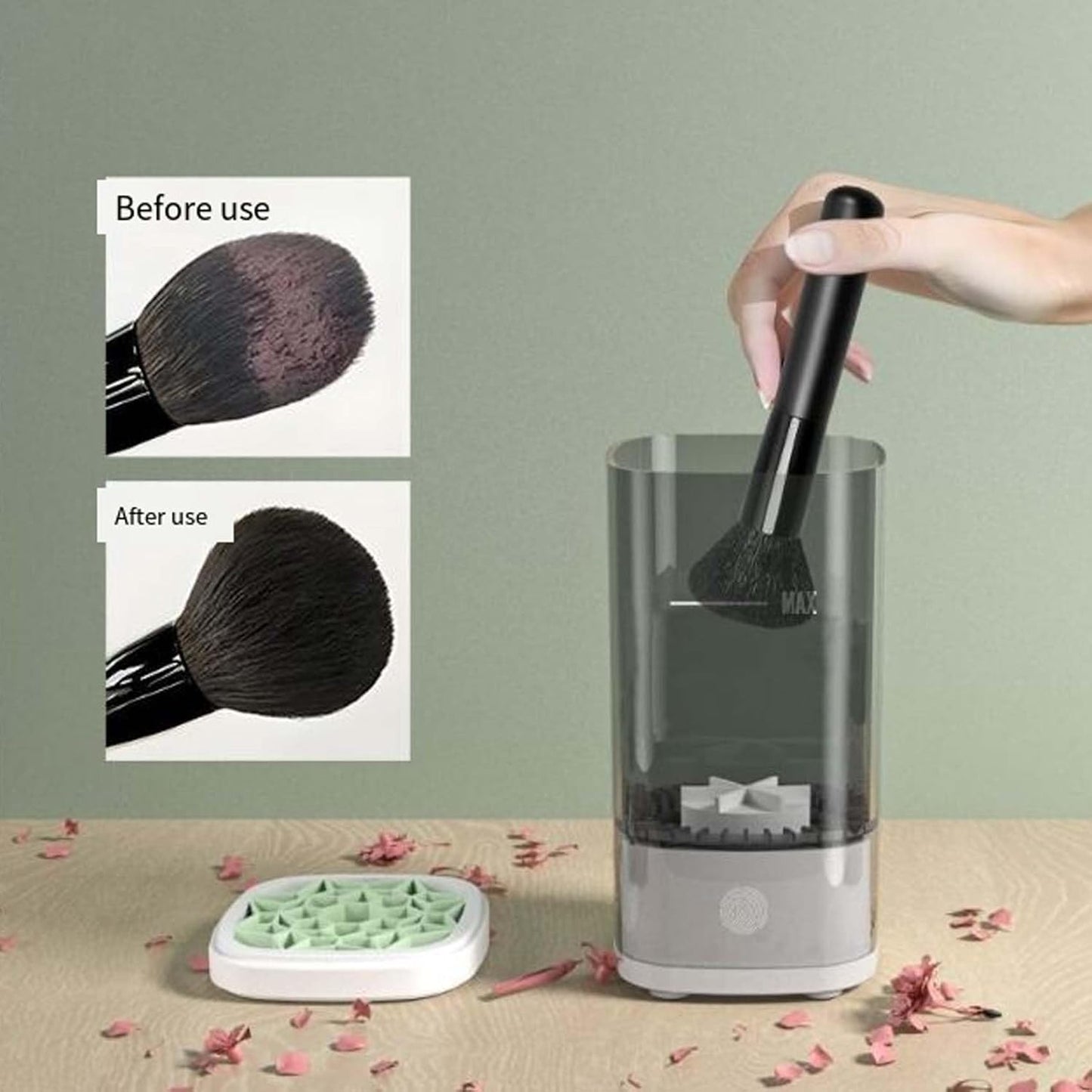 Wavearnn Electric Makeup Brush Cleaner,2025 upgrade 2-in-1 Electric Makeup Brush Automatic Cleaner,Efficient Deep Cleaning All Types Of Brushes,For All Types Of Brushes Set (Plug-in type,White)