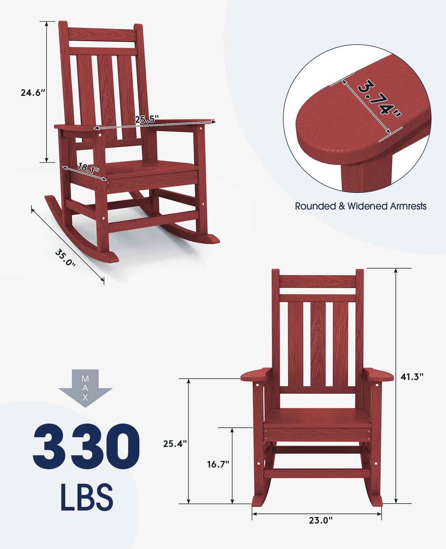KINGYES Outdoor Patio Rocking Chair, Red