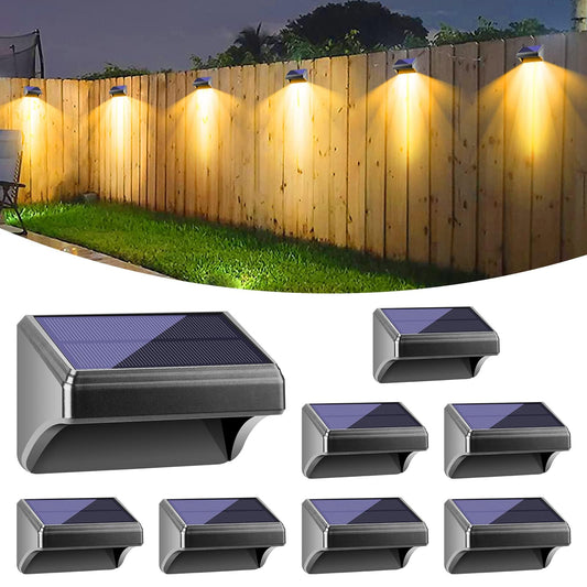 Bridika Solar Fence Lights, Outdoor Waterproof Warm White & Color Glowt, LED, for Backyard, Patio, Deck Railing, Stair Handrail, Pool and Wall (8 Packs)