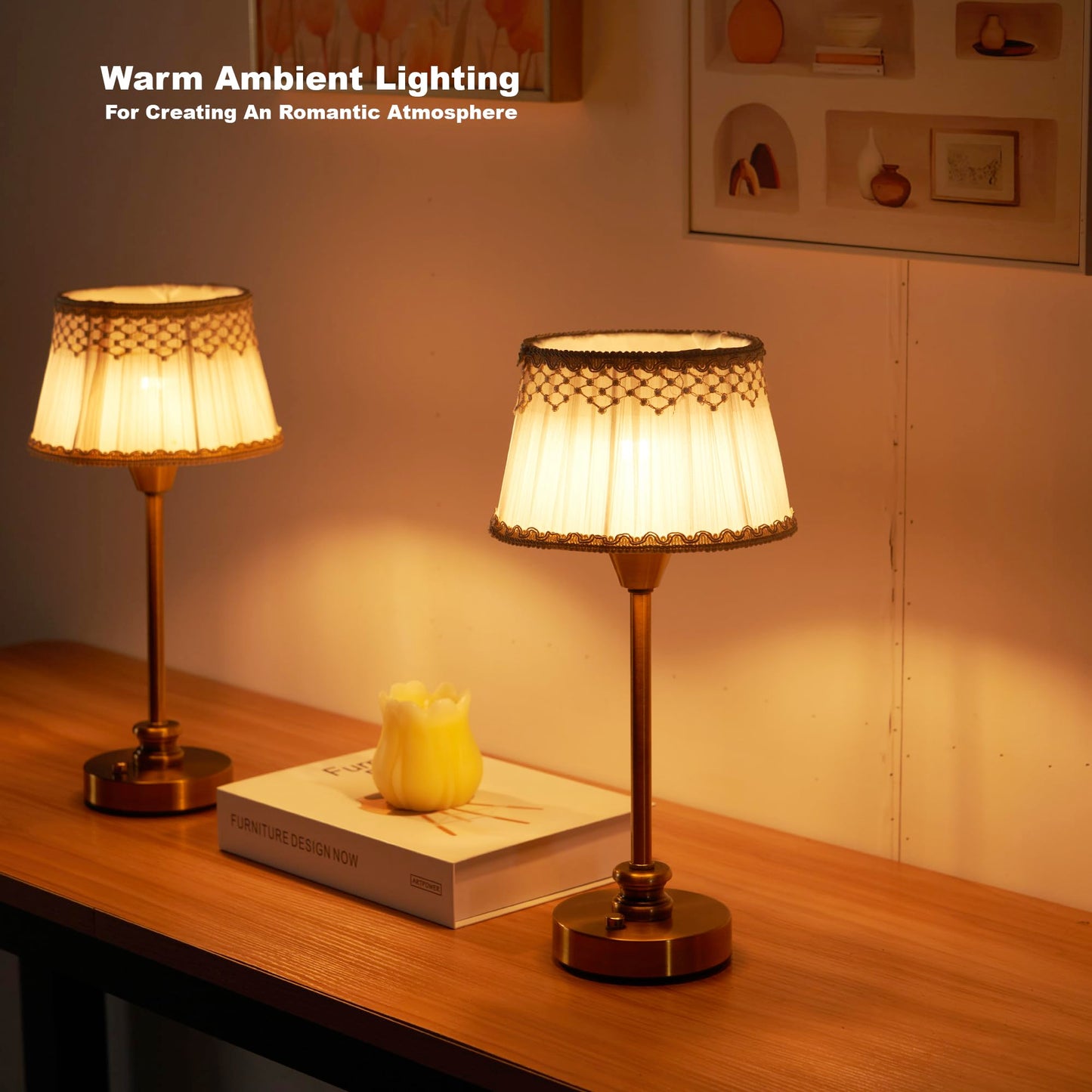 UMEXUS Cordless Table Lamp with Dimmer, Small Rechargeable Battery Operated Lamp Outdoor, Touch Warm Light Ambient Lighting for Restaurant Patio Dining Side End Table Kitchen, Antique Brass