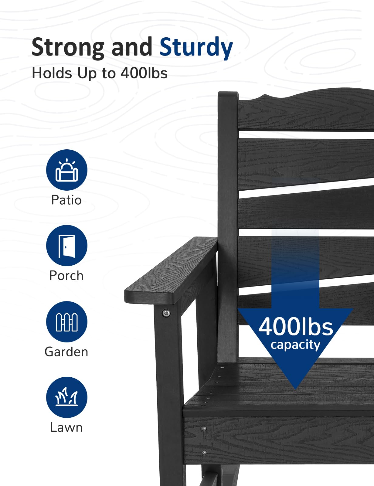 LAHAAP Patio Rocking Chairs Set of 2, Weatherproof HIPS Outdoor Rocking Chair for Adults, 400LBS Support Heavy Duty Porch Rocking Chairs for Garden, Lawn, Backyard, Outdoor and Indoor (Black)