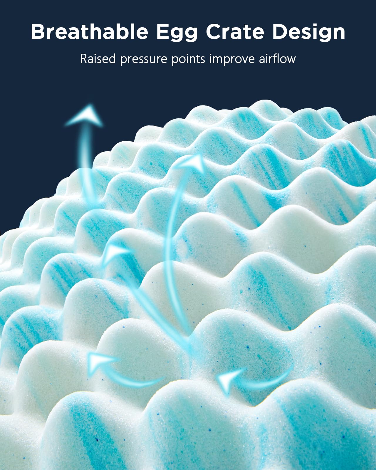 PERLECARE 3 Inch Egg Crate Memory Foam Mattress Topper Queen Size, Pressure Relief & Cooling Gel Infused Mattress Pad, Soft & Ventilated Design Bed Topper, CertiPUR-US Certified, Blue