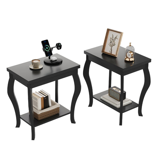 ChooChoo End Tables Living Room, Side Tables Living Room with Curved Legs and Storage Shelf, Small End Tables for Small Spaces, Black