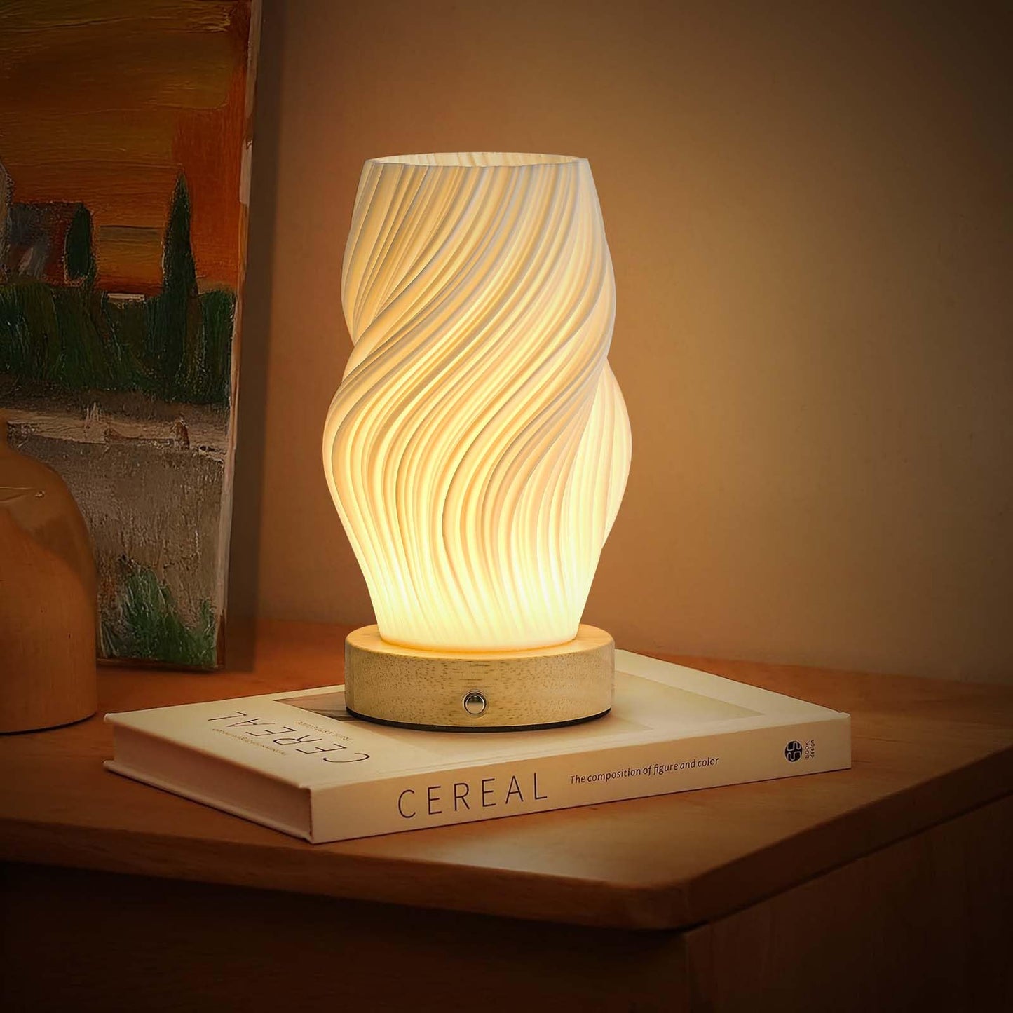 SisiHokai Small Battery Operated Lamp, Modern Table Lamp, Rechargeable, Touch Control, 3 Color Temperature, Dimmable, Bedside Table, Flame
