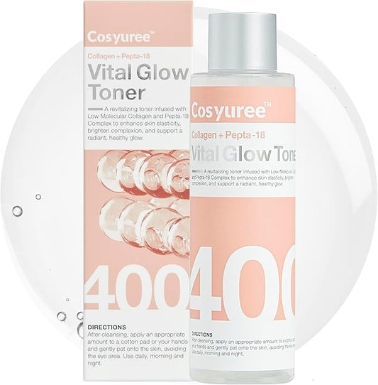 Collagen + Pepta-18 Vital Glow Toner, pH 5.5 Toner, pH Balancing, Absorbing Boost, Calming Skin, Refreshing, Hydrating, Purifying, Korean Skincare, 200ml/6.76 fl.oz