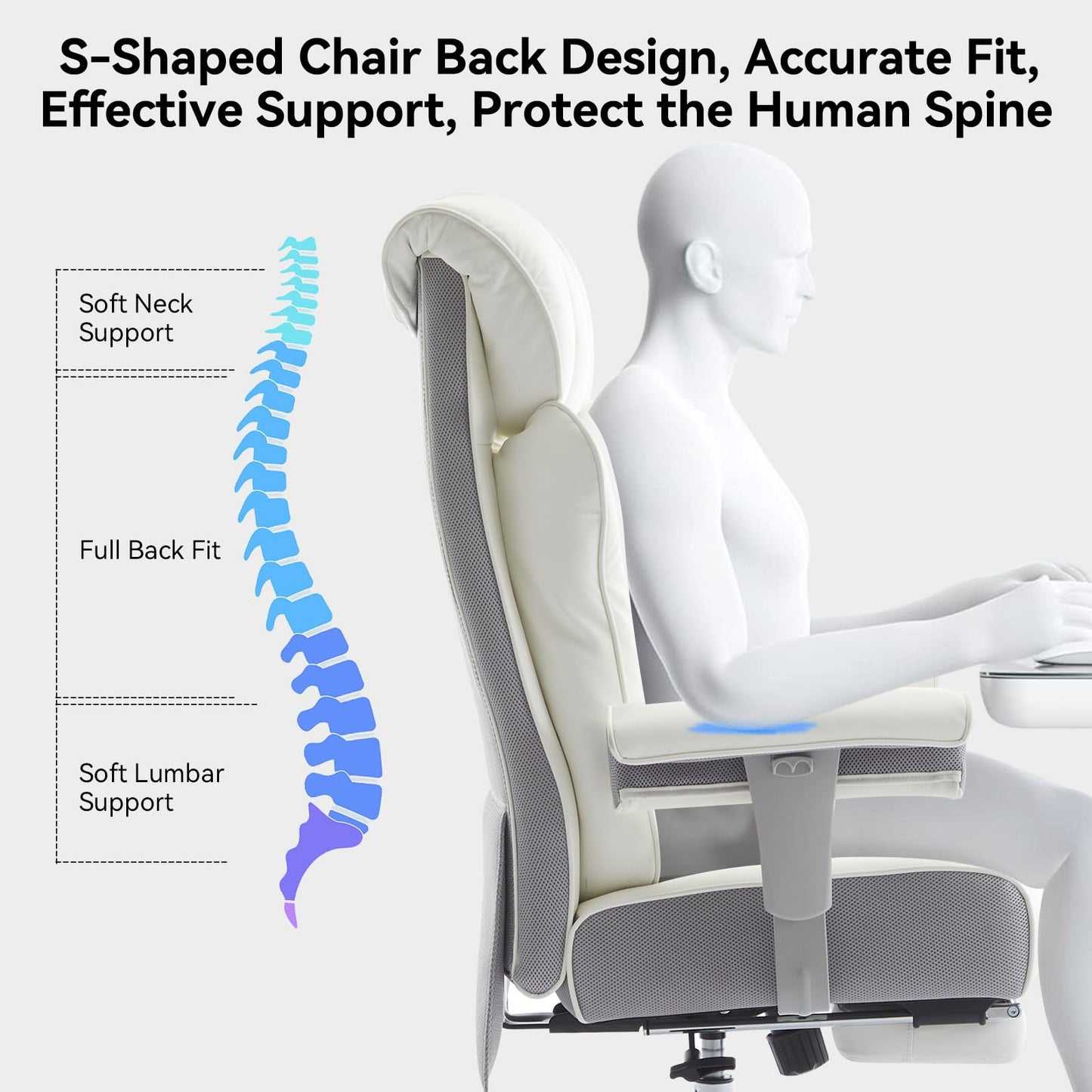 Efomao Big and Tall Office Chair 450LBS with Foot Rest, High Back PU Leather Executive Office Chair with Adjustable Padded Armrests, Lumbar Support for Home or Work, Heavy Duty Computer Chair, White