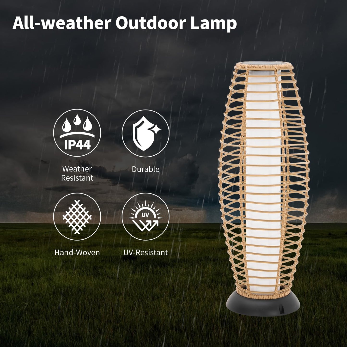 LebenLiebe Outdoor Floor Lamp Solar Powered Lantern Waterproof Outdoor Lamps Wicker Patio Lights for Garden Deck Backyard Decor