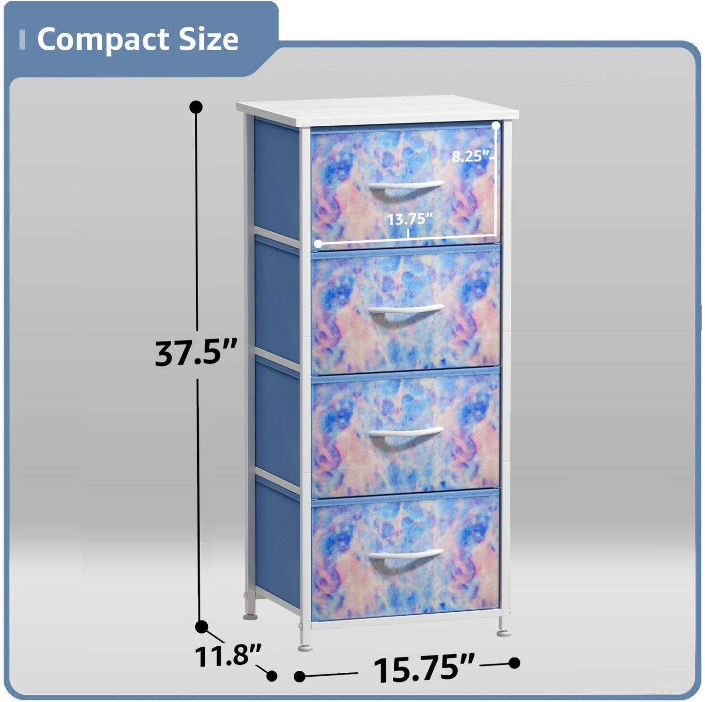 Sorbus Dresser Storage Tower, Organizer Drawers for Closet Boys & Girls Bedroom, Bedside Furniture, Chest for Home, College Dorm, Steel Frame, Wood Top, Tie-dye Fabric Bins (4-Drawer, Pastel Tie-dye)