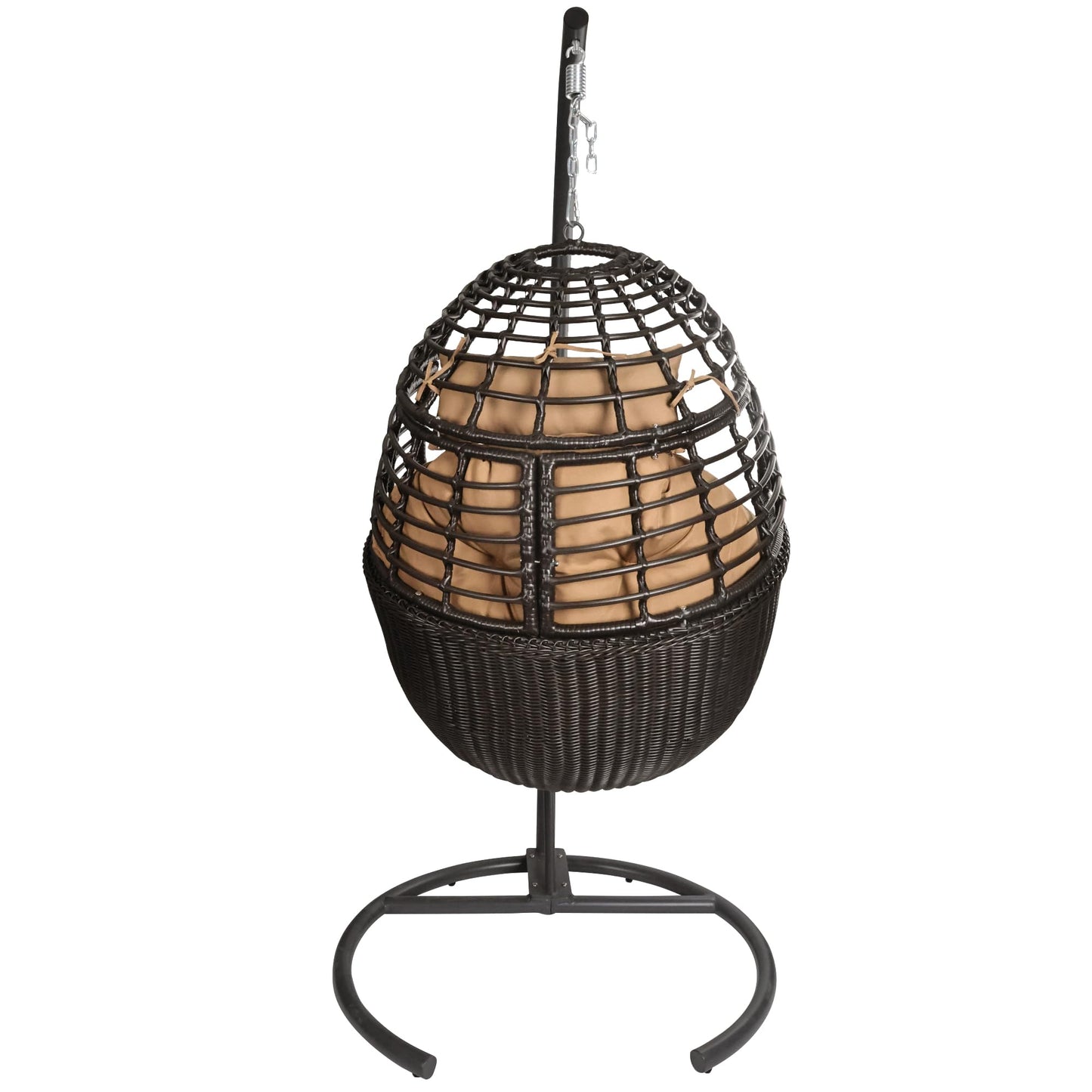 TWT Hanging Egg Chair with Stand, 330lbs Capacity Patio Wicker Egg Swing Chair with UV Resistant Cushion for Bedroom Garden Indoor Outdoor (Dark Brown)