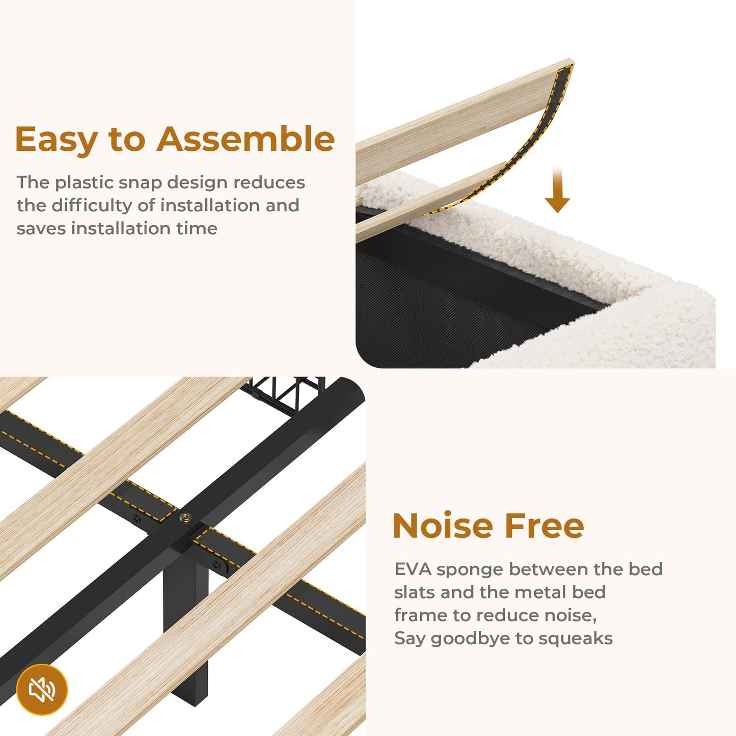 MSmask Boucle Bed Frame Queen Size, Upholstered Bed Frame with Storage Headboard and 4 Drawers, Soft Platform Bed with LED Lights and Charging Station, No Box Spring Needed, Off-White