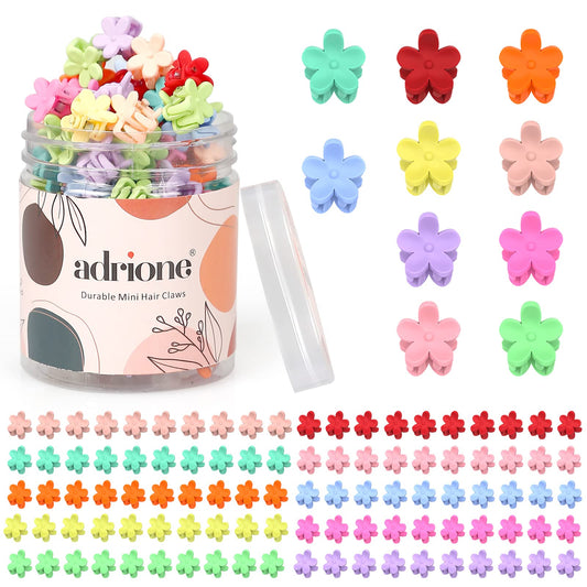 ADRIONE Mini Hair Clips Pack of 100 - Colorful Tiny Flower Hair Clips for Baby Toddler Girls Women, Strong Grip for Fine Hair Bangs