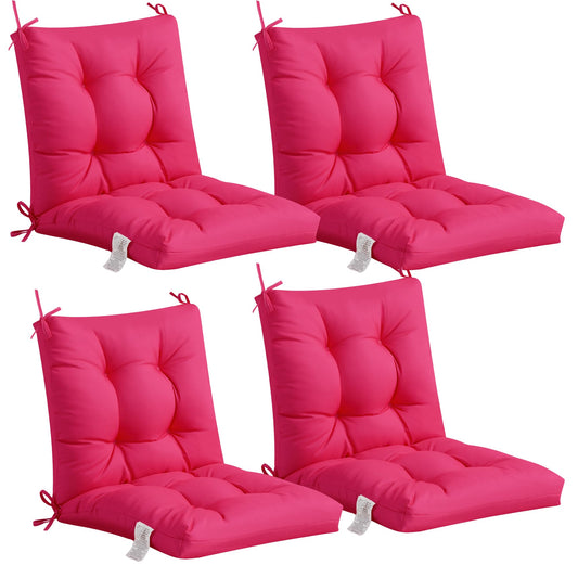 ADLIVWYD Seat & Back Combined Outdoor Chair Cushion, Set of 4, Comfort Tufted Replacement Dining Chair Cushion with Ties for Patio Furniture, 40x20x4 inches (Pink)