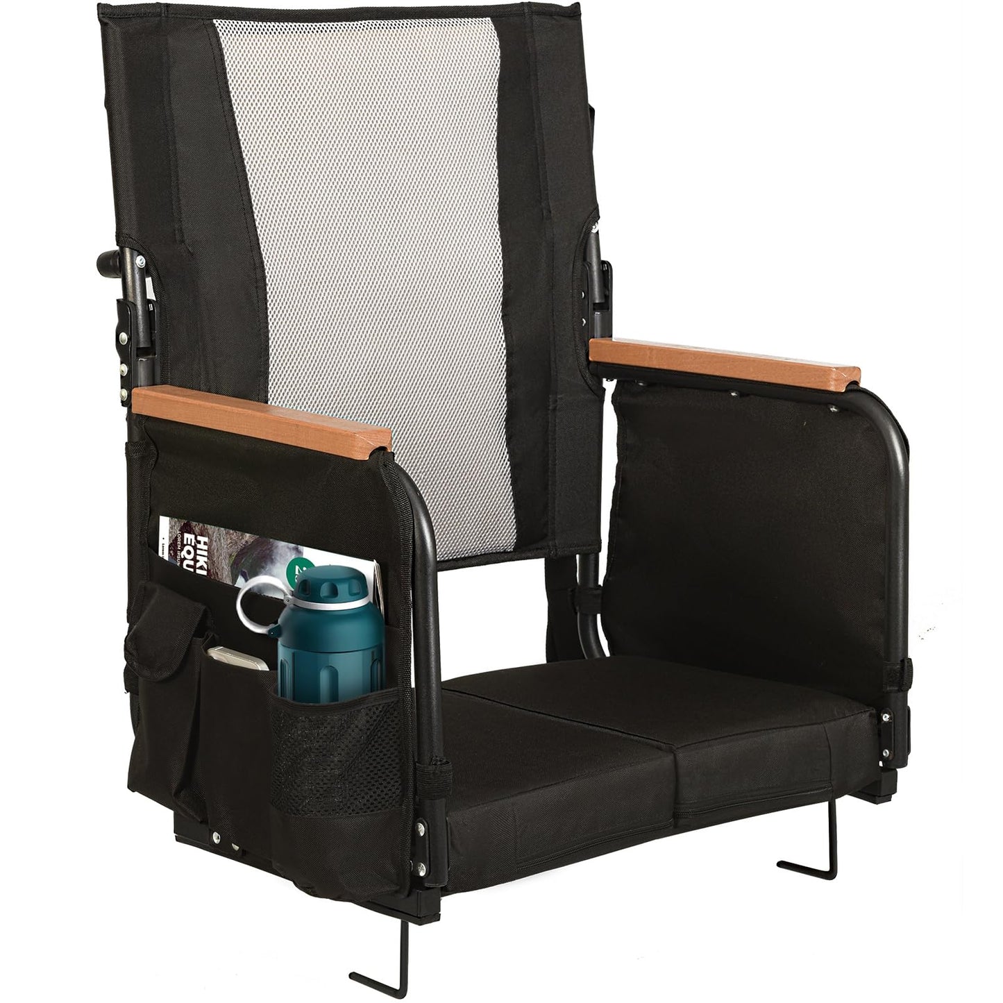 Extra Wide Stadium Seats with Back Support, Comfy Bleacher Chairs with Back Cushion, Cup Holders, and Storage Pockets, Foldable and Portable Bleacher Seat with Armrests (1, Beige, Large)