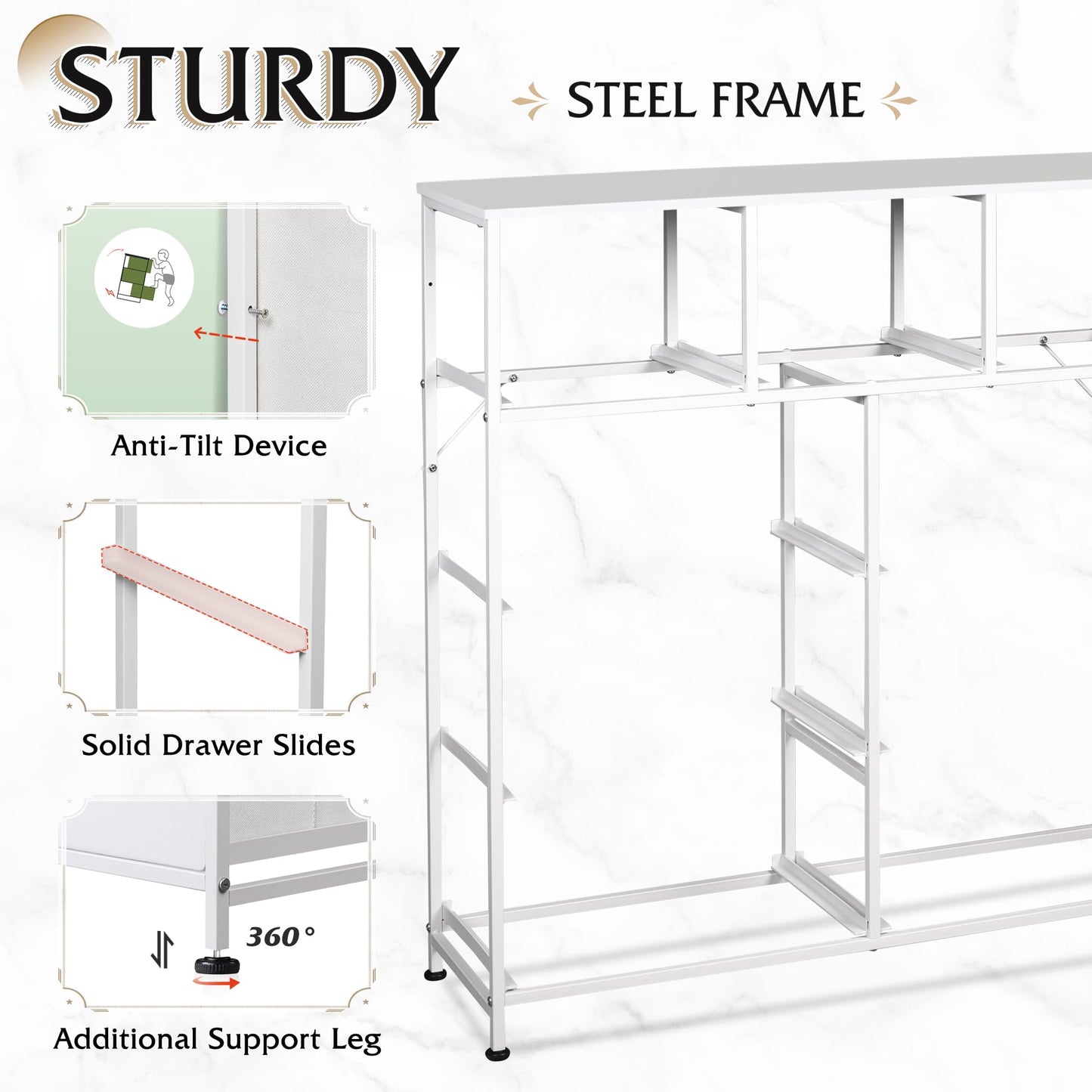 WLIVE 9-Drawer Dresser, Fabric Storage Tower for Bedroom, Hallway, Closet, Tall Chest Organizer Unit for Bedroom with Fabric Bins, Steel Frame, Wood Top, Easy Pull Handle, White