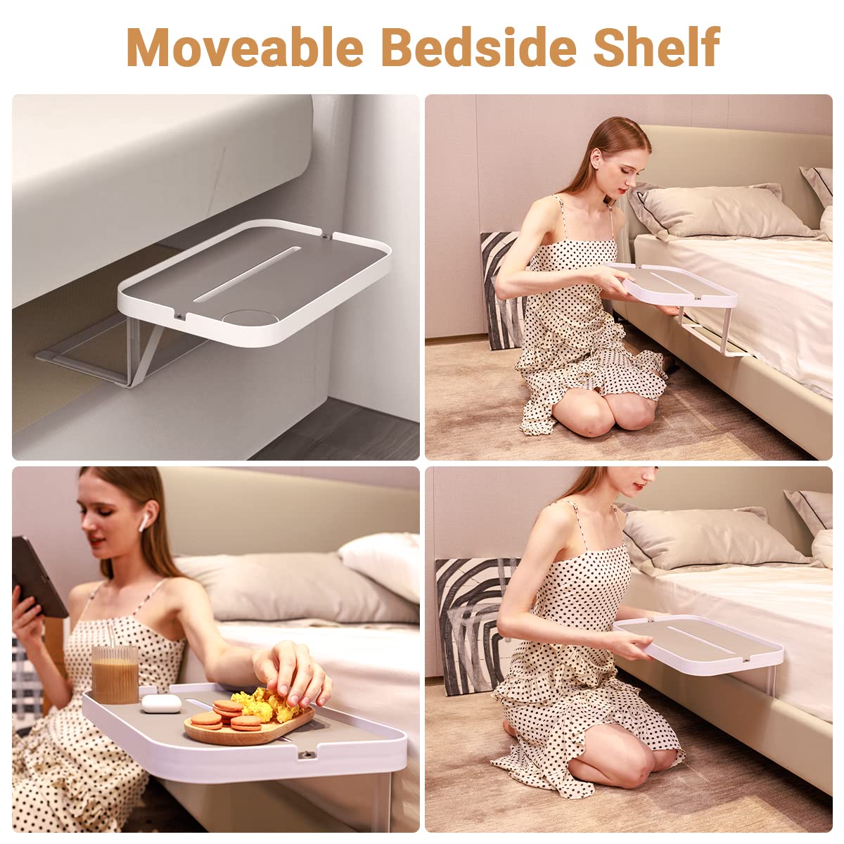 KIWIFOTOS Bedside Shelf for Bedside Storage Rack Removable Tray Bedside Table Nightstand Shelf for Bed Mattress (Insert into Mattress/L Shape)