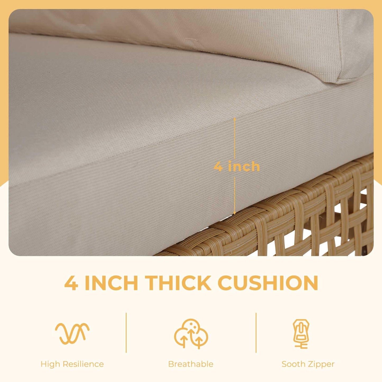 Grand patio 7-Piece Wicker Patio Furniture Set, Boho Outdoor Conversation Set Sectional Sofa with Water Resistant Thick Cushions and Coffee Table, Cream