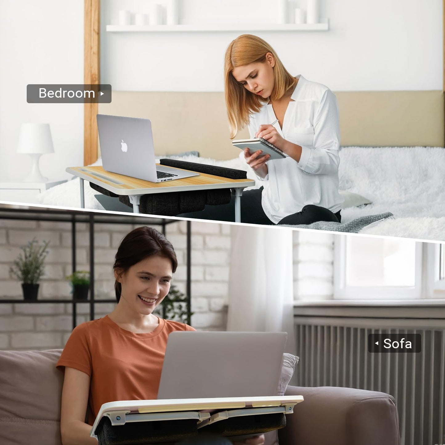 iXTRA Lap Desk for Laptop with Cushion,Folding Laptop Desk for Bed with USB,Bed Desk,Portable Computer Lap Desk,23.62"*15.74",Wood