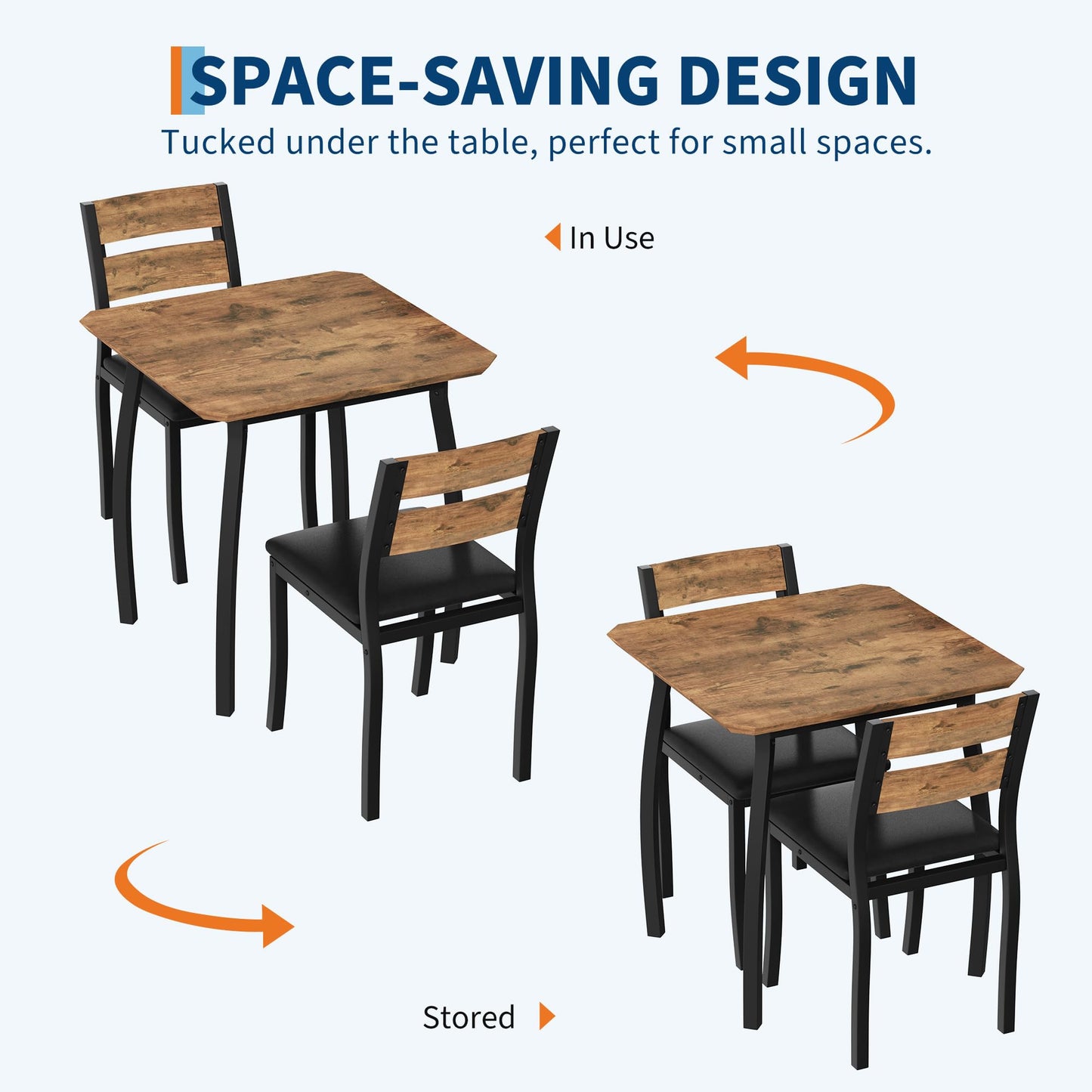 GarveeHome 3 Piece Dining Table Set for 2, Farmhouse Kitchen Table and Upholstered Chair, Metal Frame Square Dining Room Furniture for Small Space, Apartment, Studio, Black+Retro