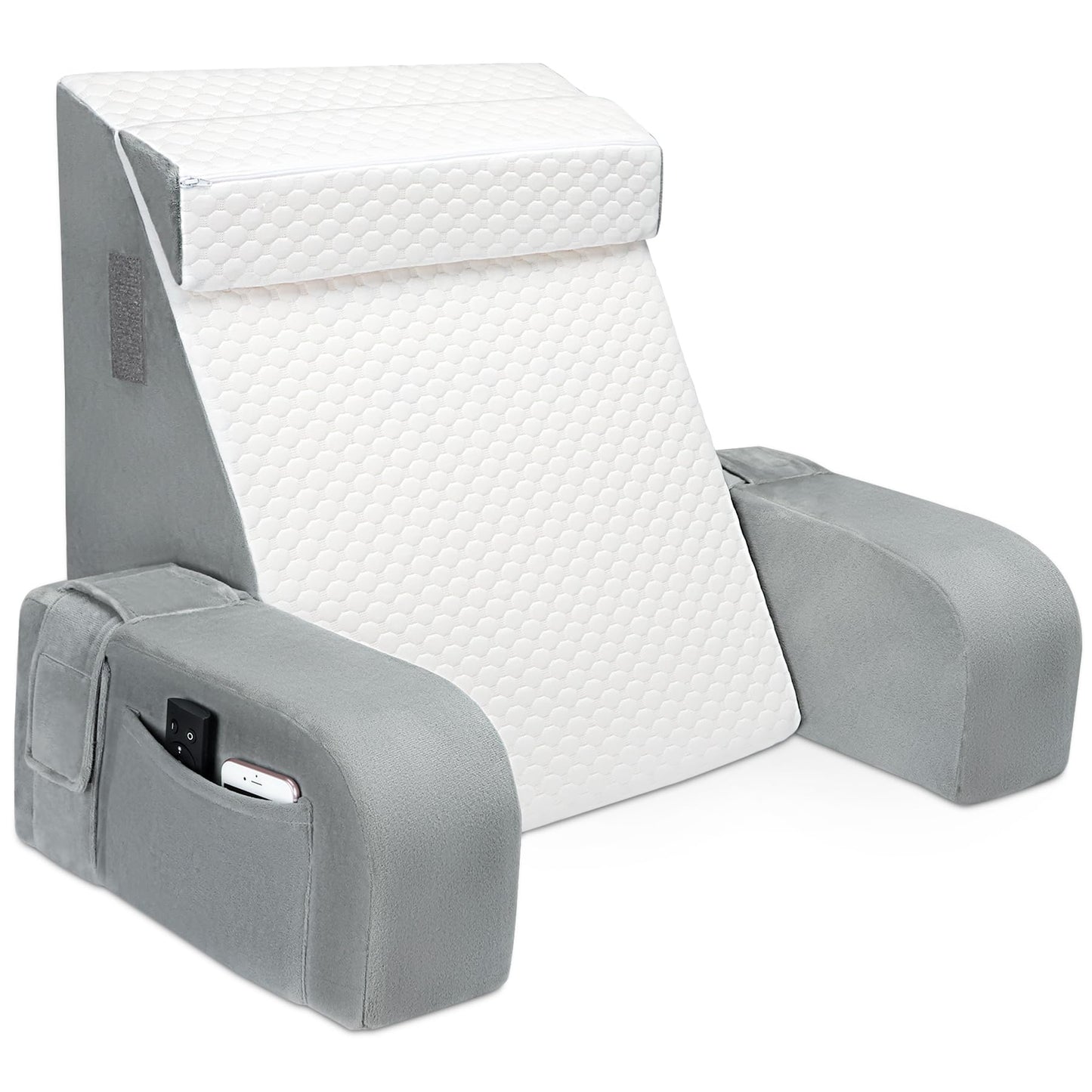Reading Pillow for Sitting in Bed Adult, Back Pillow for Bed Sitting up, Reading & Bed Rest Pillows for Watching (White/Gray)