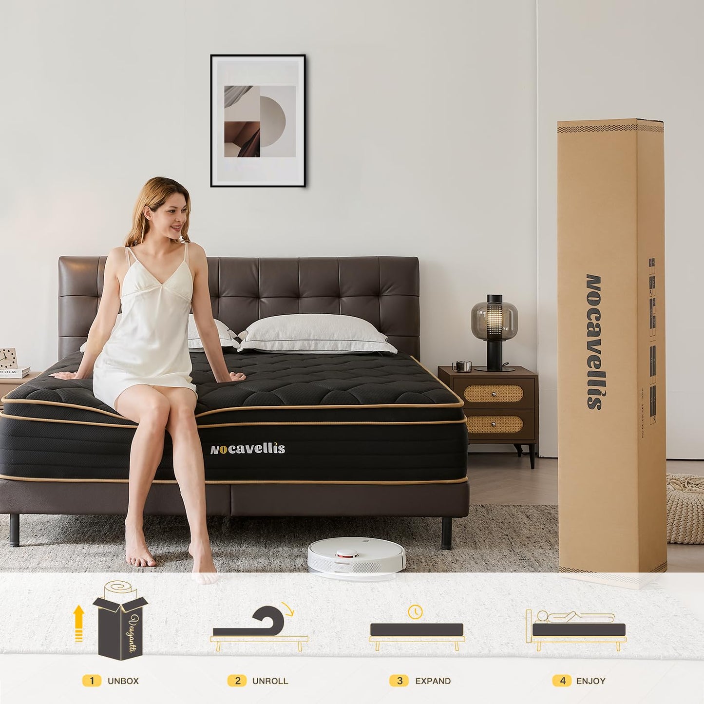 Nocavellis Queen Mattress 12 Inch, Queen Size Mattresses in a Box, Cooling Gel Memory Foam, Pressure Relief, Breathable Comfort Soft Bed Hybrid Mattress, Medium Firm Feel