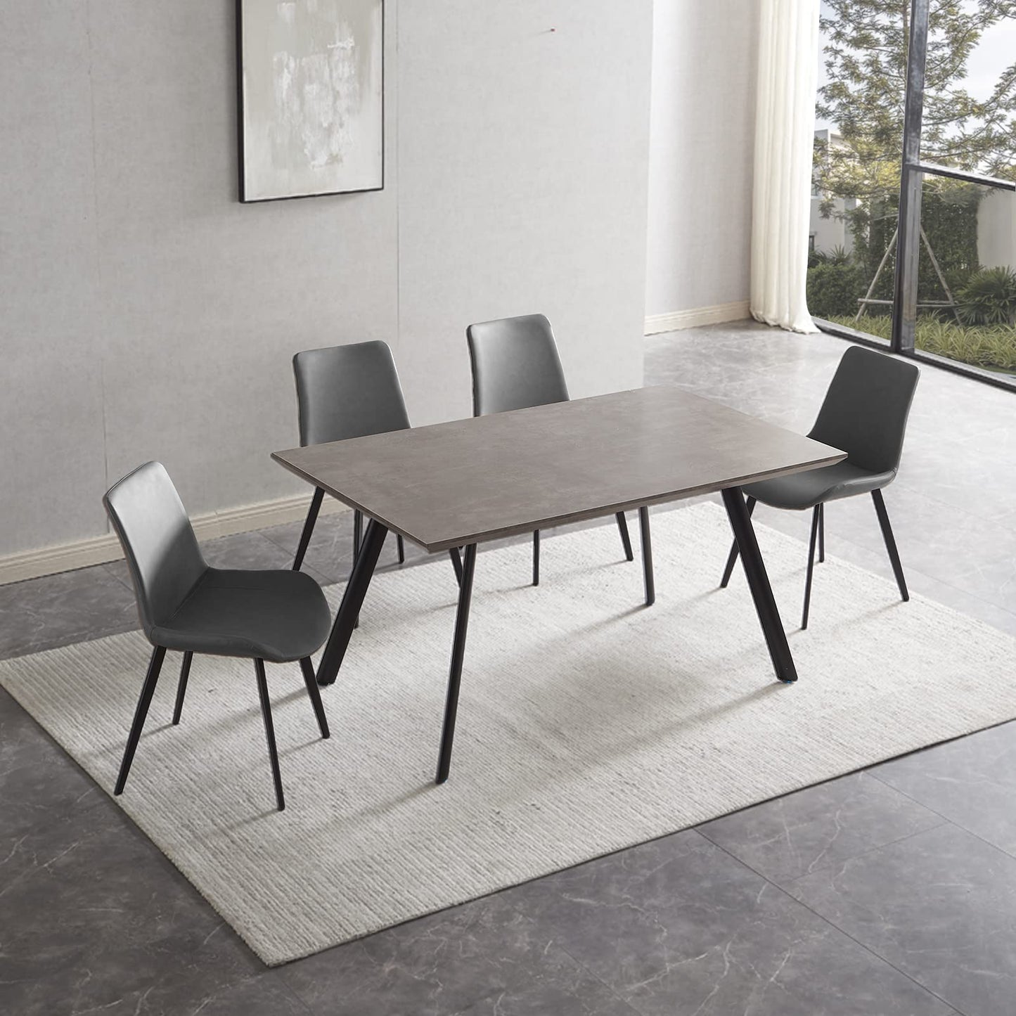 ZckyCine Modern 5-Piece Dining Table Set Rectangular Wood Table with 4 Upholstered Leather Chairs, Seats 4