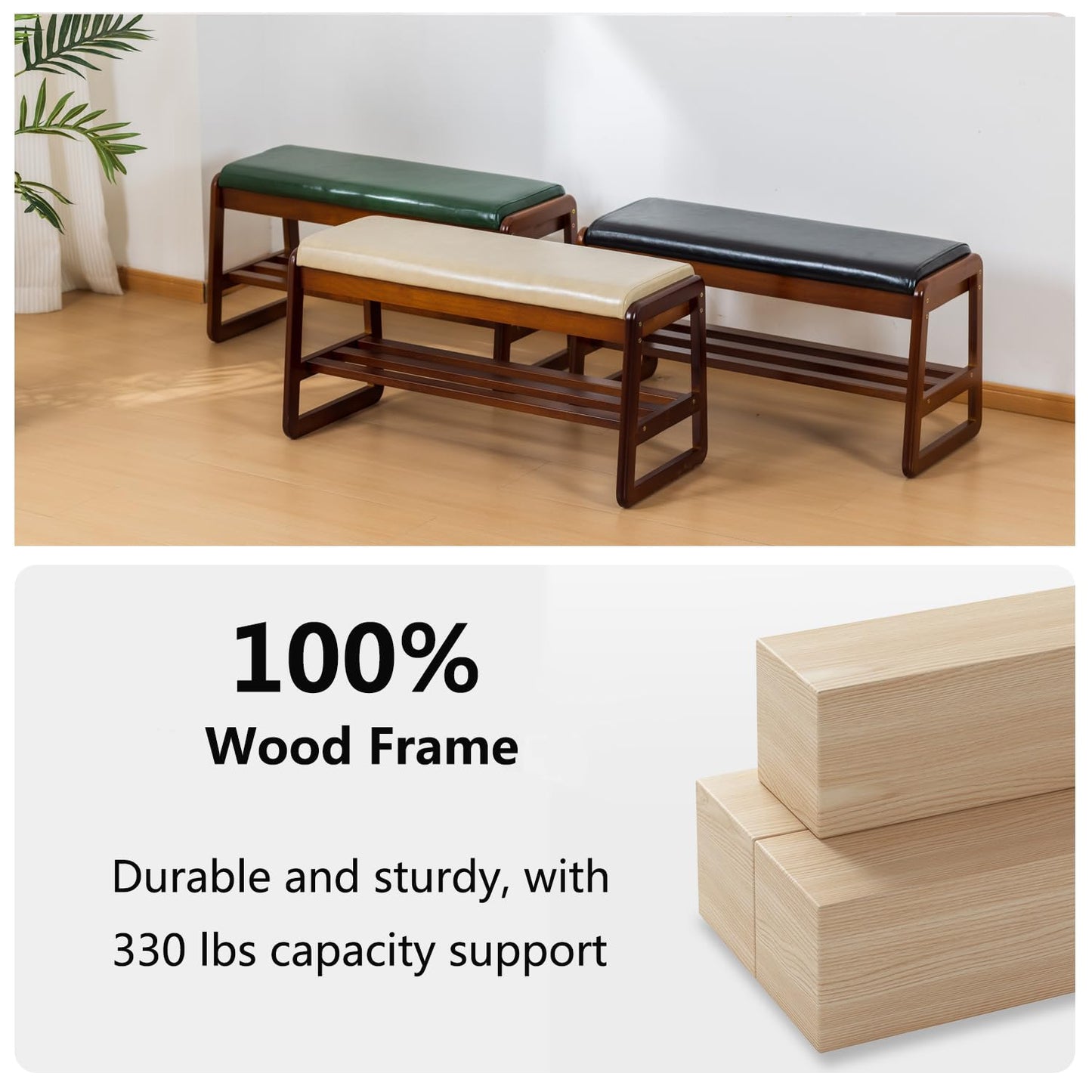 SOBIBO Solid Wood Shoe Bench, 2-Tier Entryway Bench with Cushion and Flip-Open Storage Box, Mid-Century Modern Shoe Bench Rack for Hallway, Mudroom(Black, 31.5'')