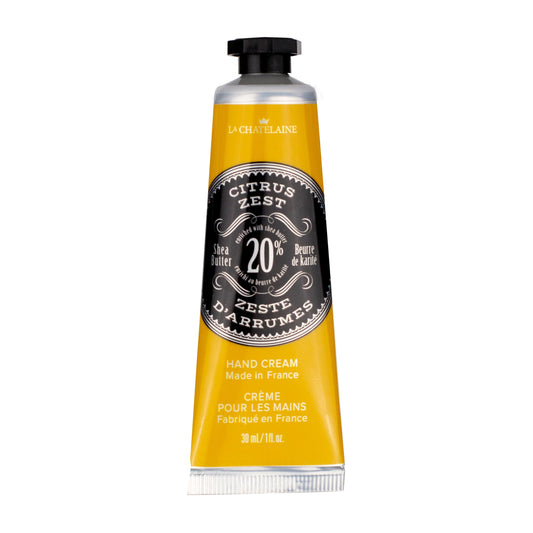 La Chatelaine 20% Shea Butter Hand Cream Travel Size, Men, Unisex, Organic Argan Oil, Moisturizing, Nourishing, Extra-Rich Hand Lotion, Made in France, Paraben Free, 1 oz / 30ml (Citrus Zest)