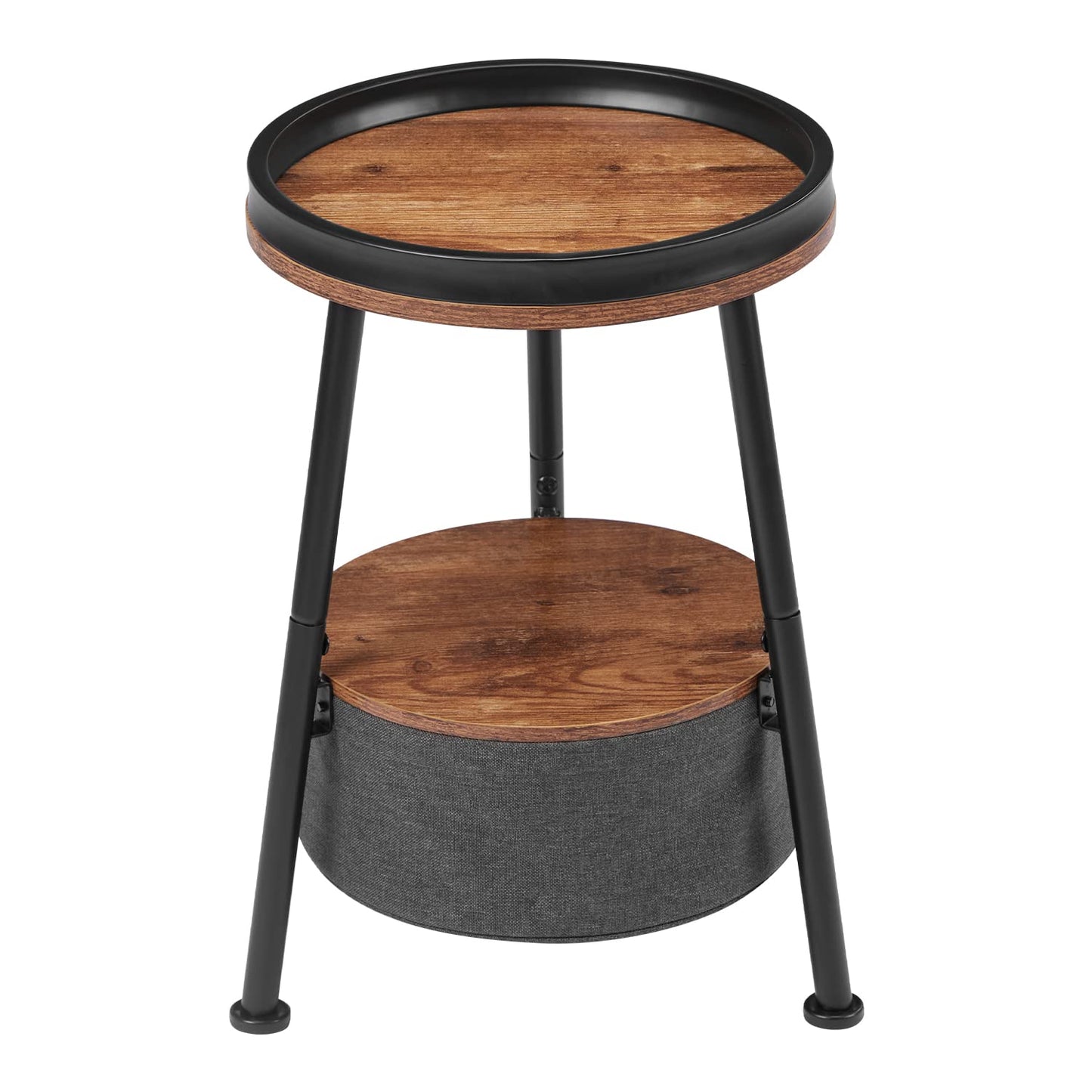 LEMONDA Small Round End Table, 2 Tier Round Side Table with Storage Basket,11.8”D*17.8”H Small Round Table,Sofa Side Table,Small Round Nightstand for Living Room Bedroom