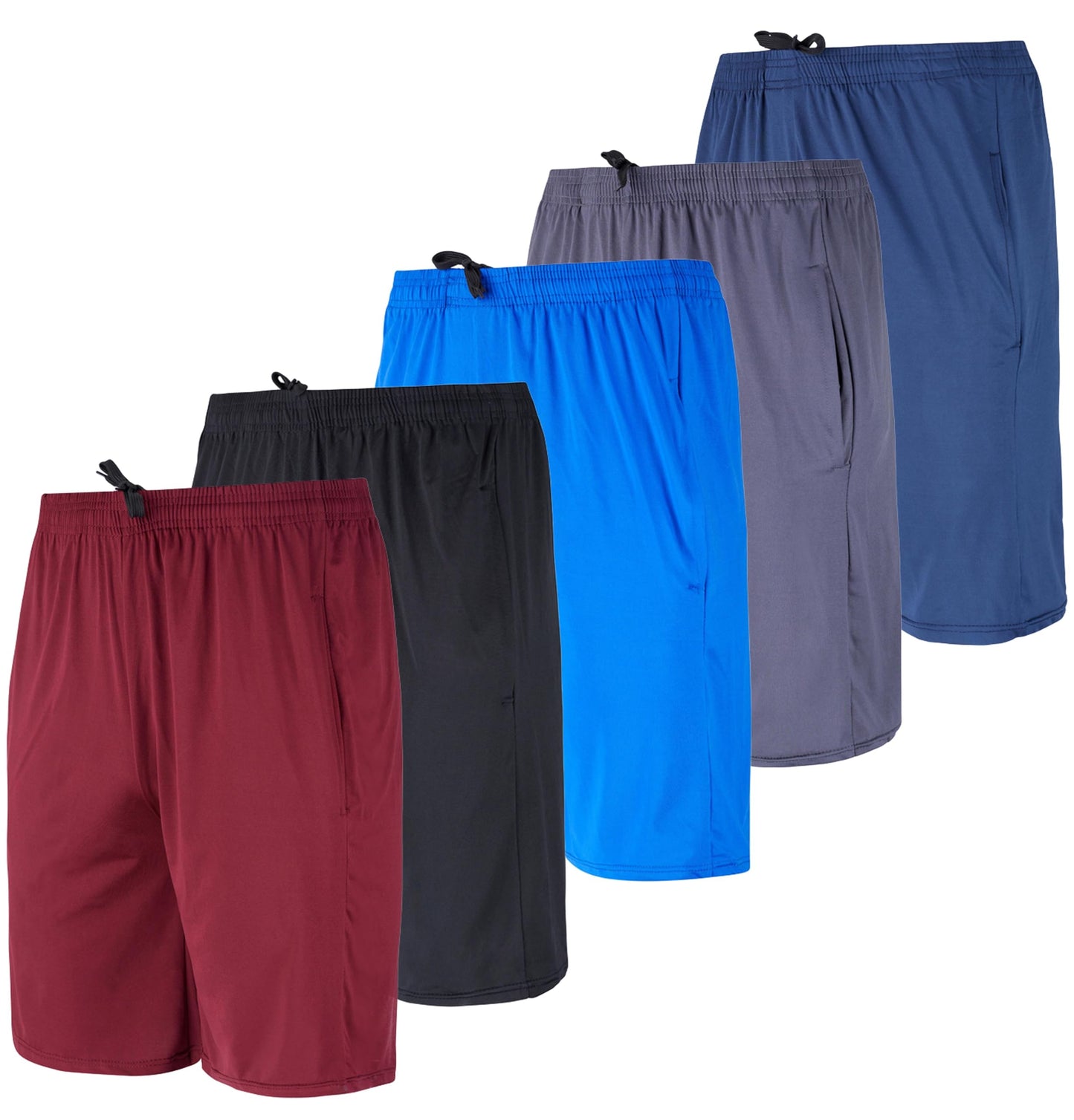 Real Essentials Mens Dry Fit Shorts Dri Active Wear Short Men Athletic Performance Basketball 9 Inch Inseam Sweat Tennis Soccer Running Essentials Gym Casual Workout Sports, Set 9, S, Pack of 5