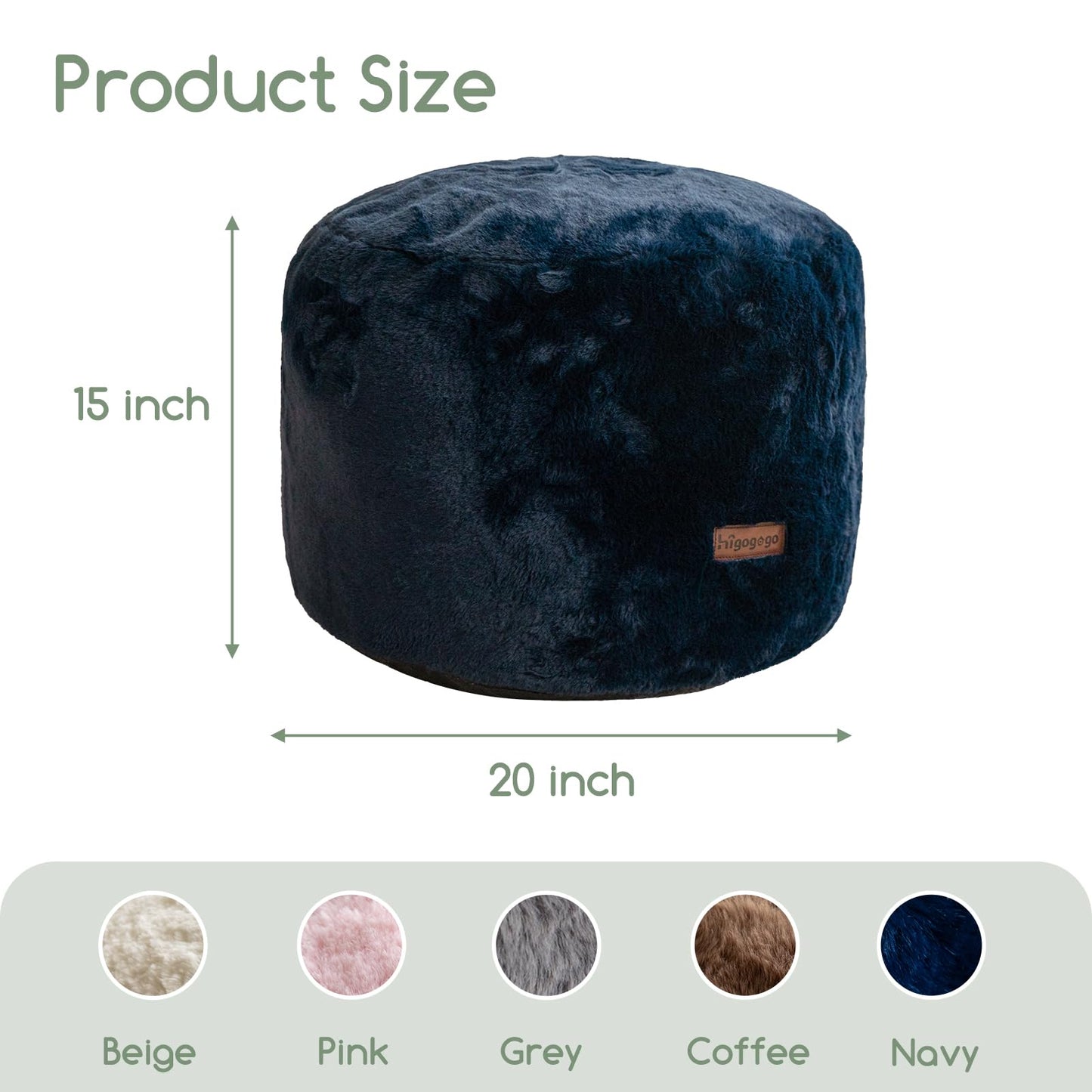 HIGOGOGO Pouf Stuffed Ottoman Round Modern Foam Filled Foot Rest Chair Decorative Poufs 20 x 15 Inches Fluffy Boho Comfy Stool for Living Room, Navy Blue