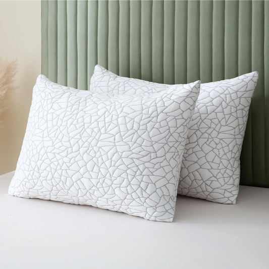 BPC Premium Rayon Derived from Bamboo Pillows Queen Size Set of 2 - Adjustable Shredded Memory Foam Pillow with Removable Cover Firm Pillow for Side Stomach and Back Sleepers, CertiPUR-US
