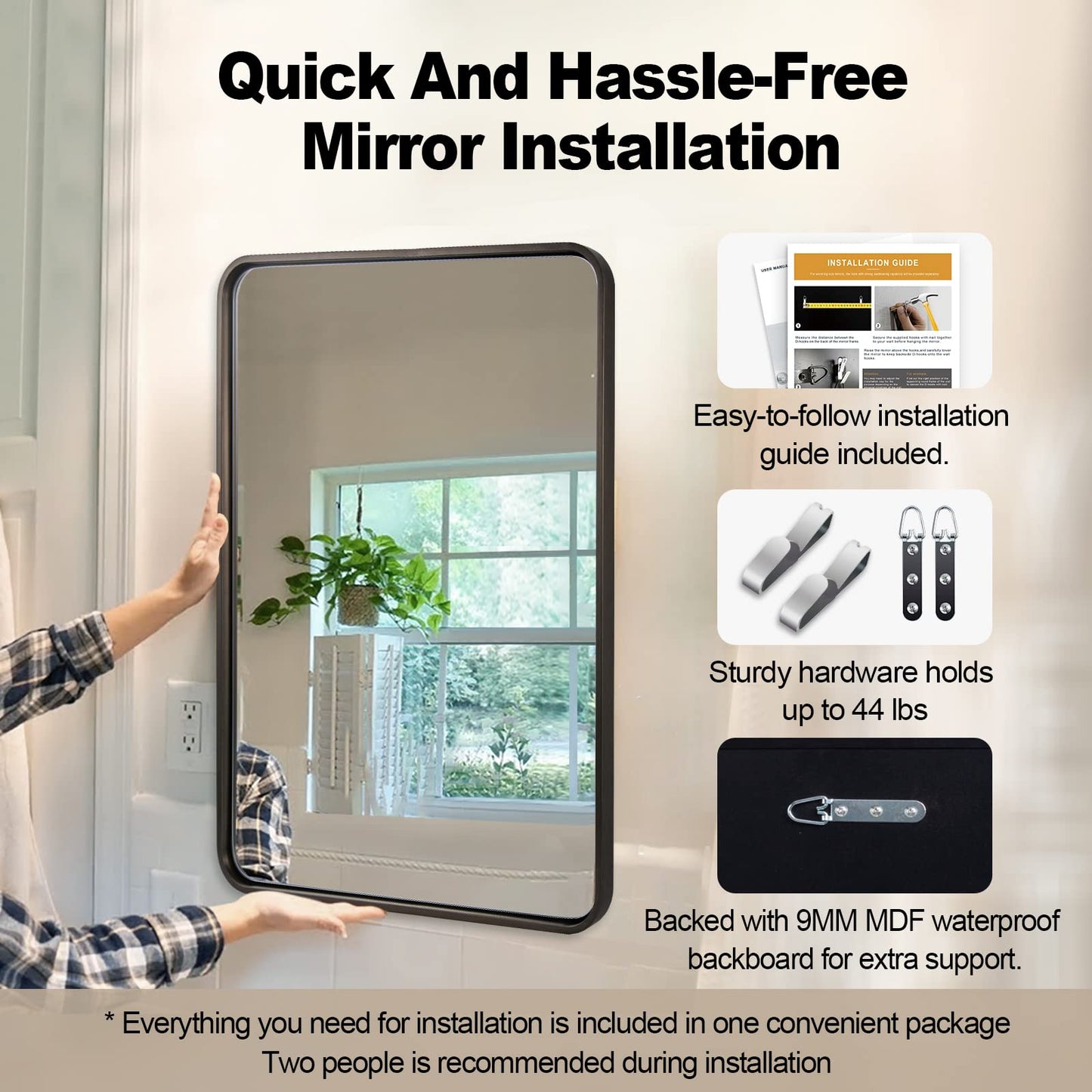 ANDY STAR Bronze Bathroom Mirror, 24x40’’ Rounded Rectangle Oil Rubbed Bronze Mirror in Premium Tube Metal Framed 1’’ Deep Wall-Mounted Mirror Horizontal/Vertical