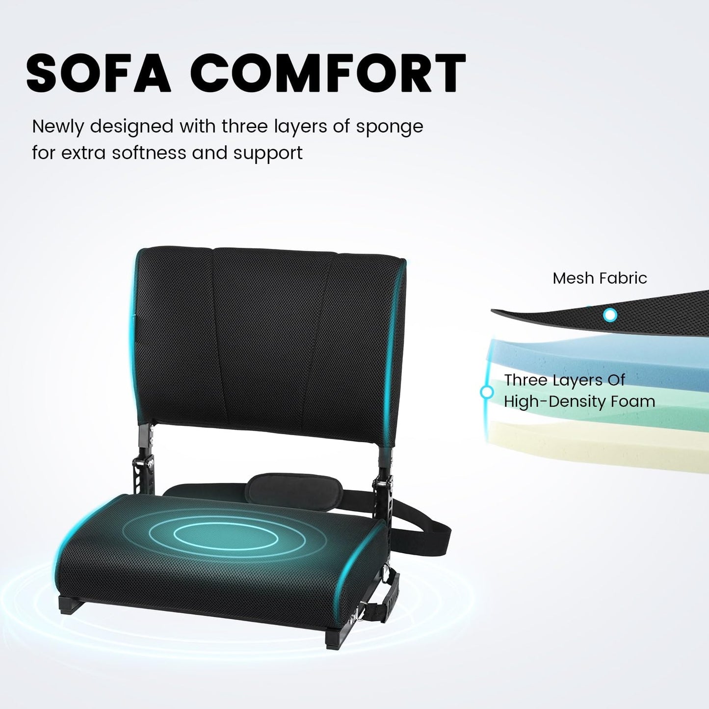 Stadium Seats with Back Support, Mesh Fabric Material Stadium Seats,Stadium Seats for Bleachers with Curved Backrest,Bleacher Chairs with Back and Cushion with Shoulder Strap,Ideal for Sports Events