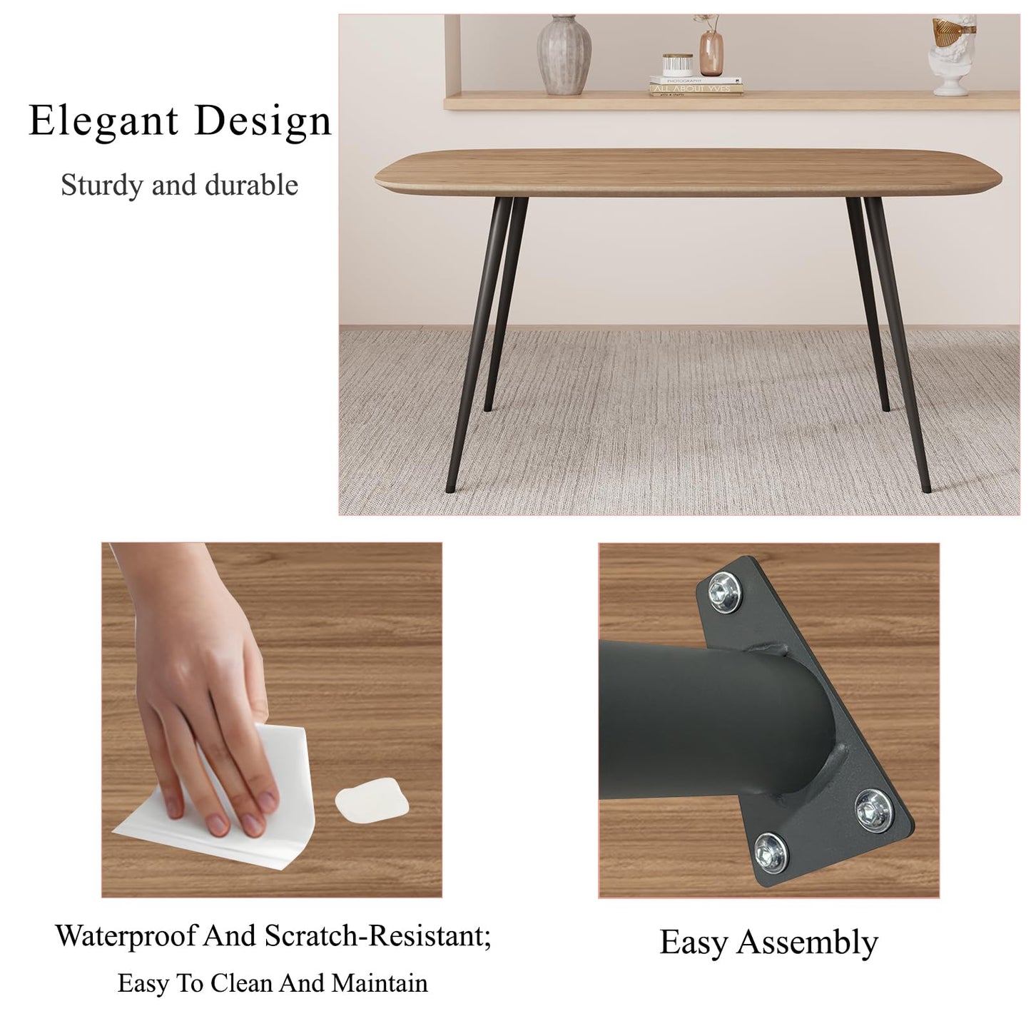 HIPIHOM 47.2'' Dining Table Set for 4,Modern Wood Dining Table,Leather Dining Chairs 4,Table and Chairs Set of 4,Ideal for Kitchen Dining Room (Walnut Color Table + 4 U-Shaped White Chairs, 47.2")